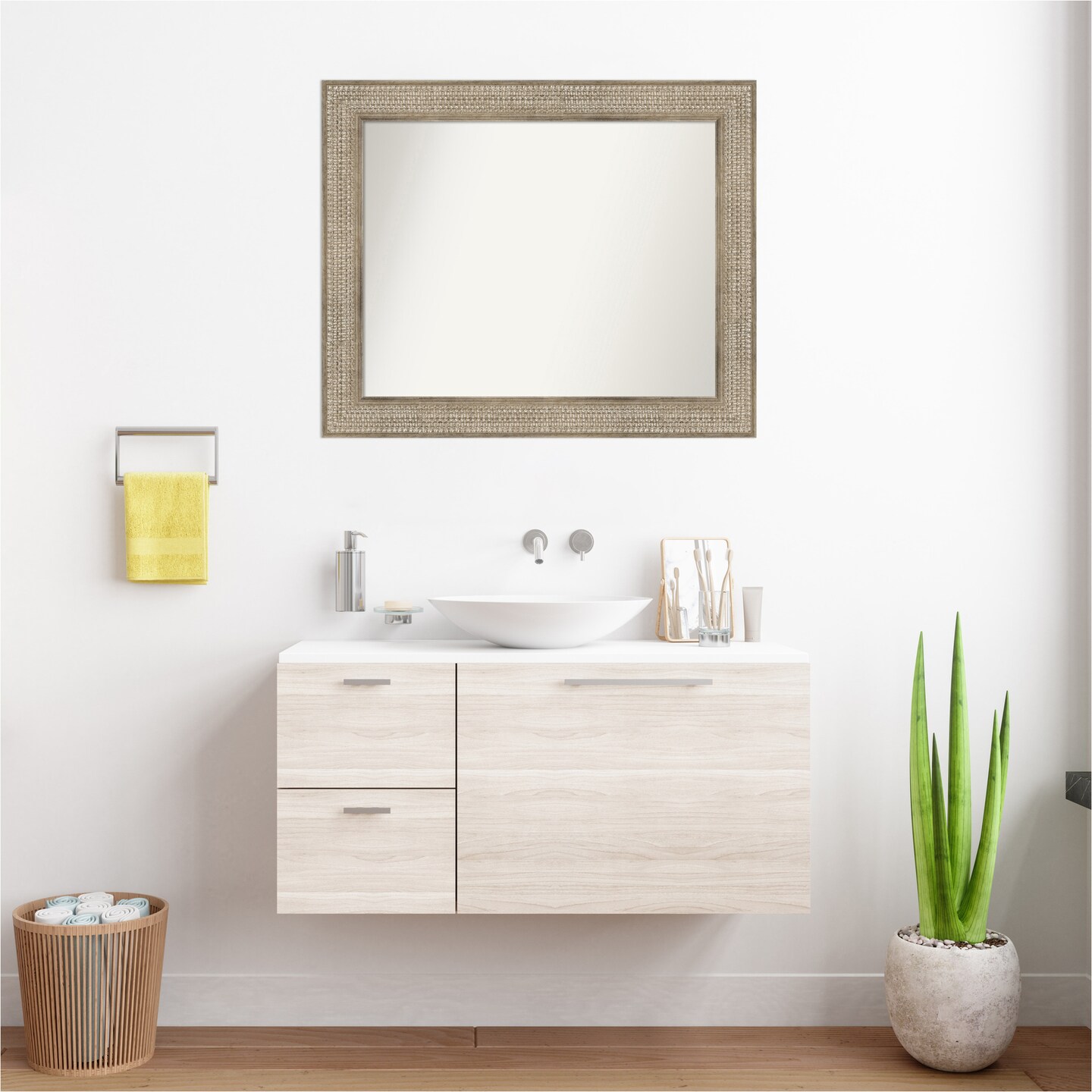 Trellis Silver Non-Beveled Custom Framed Bathroom Vanity Wall Mirror