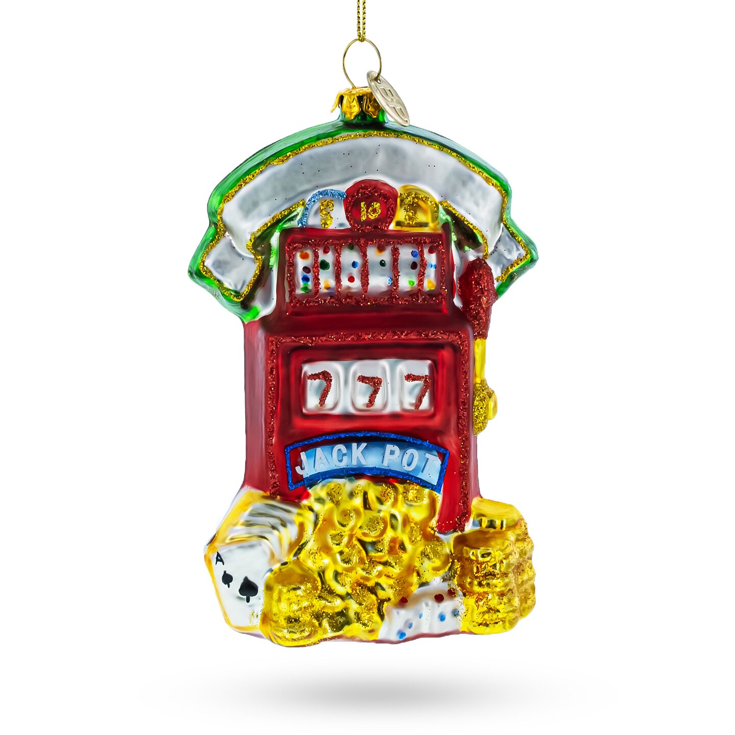 Jackpot Casino Slot Machine Blown Glass Christmas Ornament