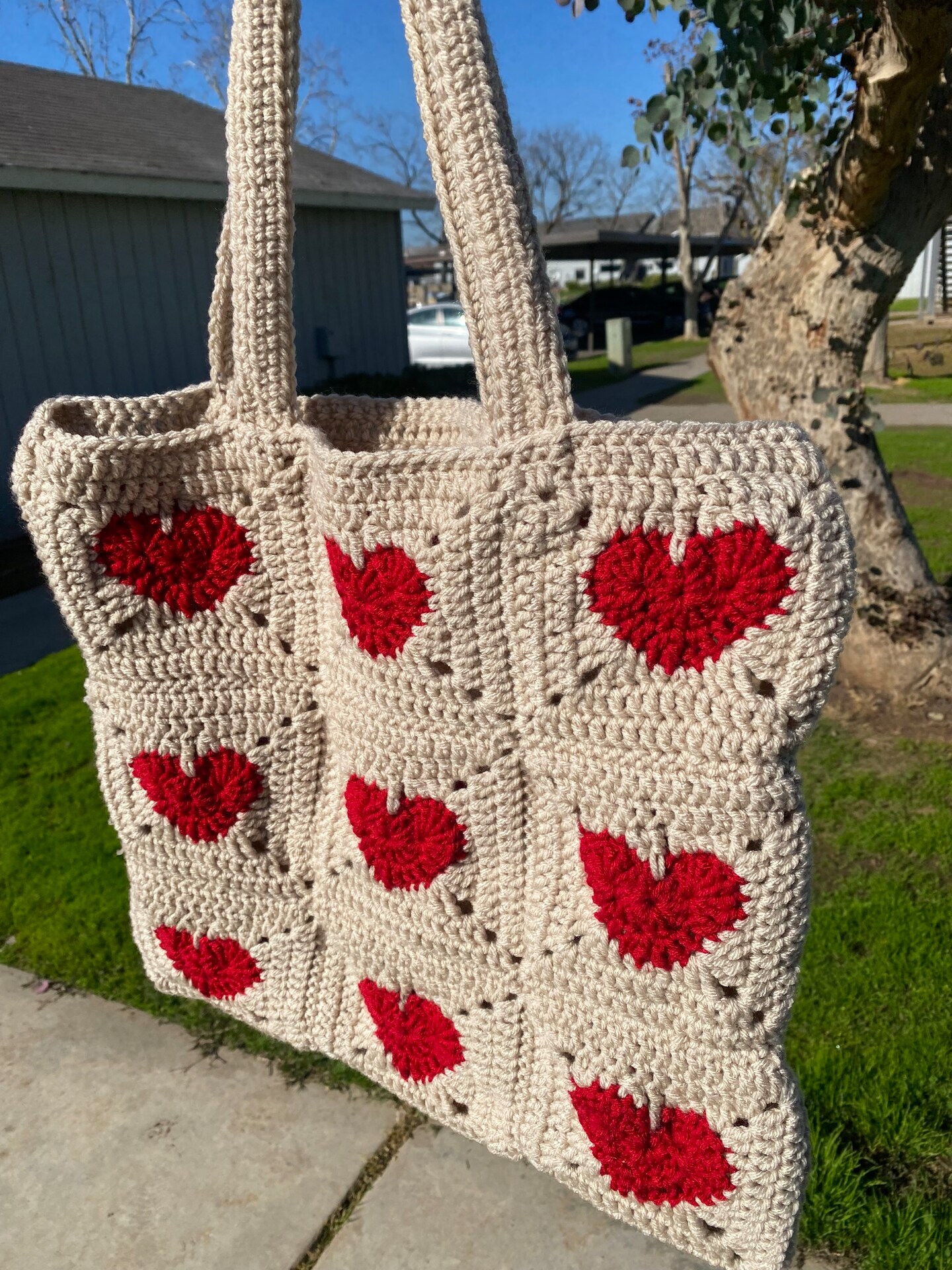 Visesunny Women's Extra Large Tote Bag - Red Heart Pattern, Canvas, 19.7x16.9 Inches, Reusable Grocery & Beach Bag