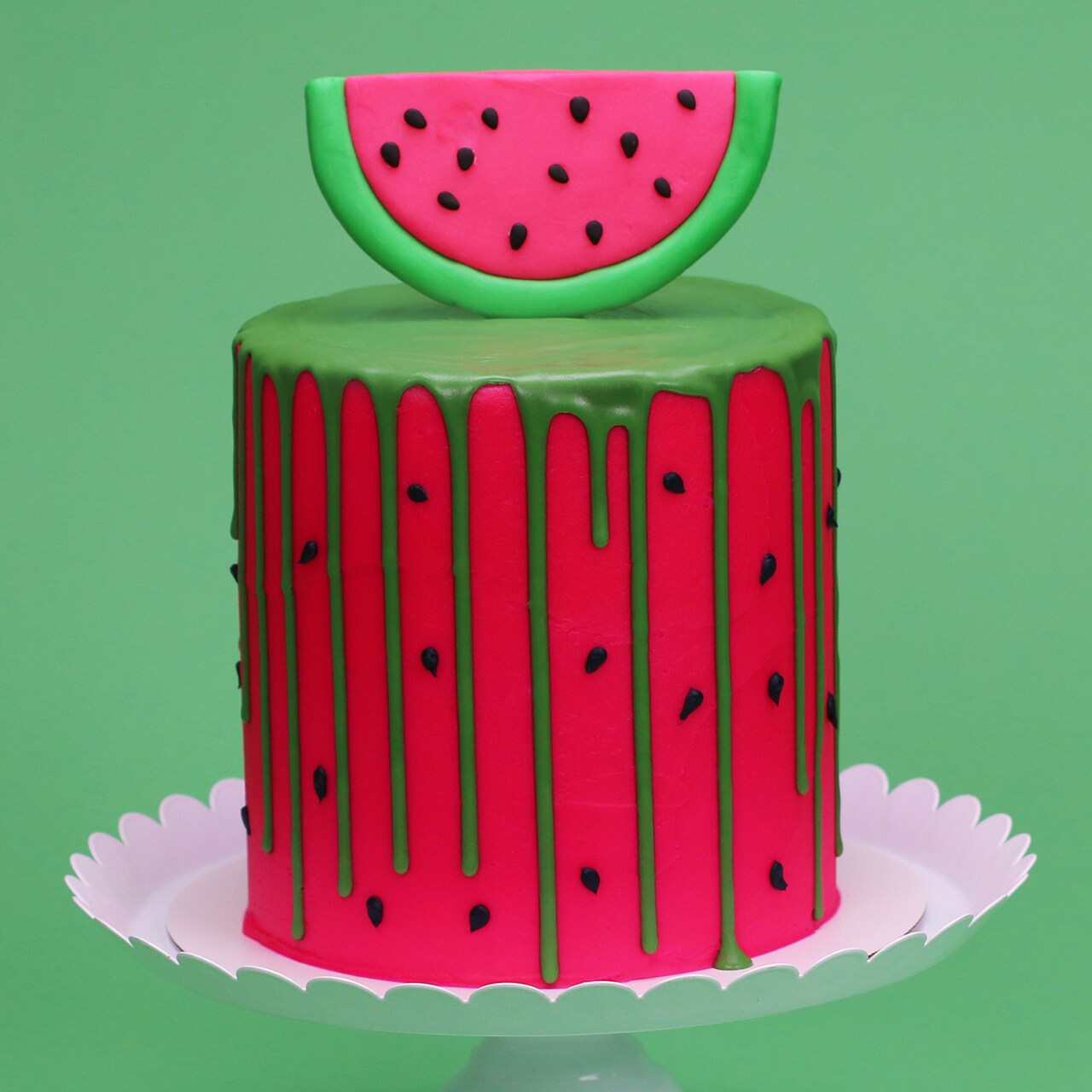 Watermelon Inspired Drip Cake with Satin Ice