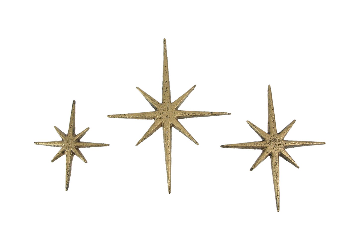 Set of Three Cast Iron 8 Pointed Atomic Starburst Wall Hangings Stars