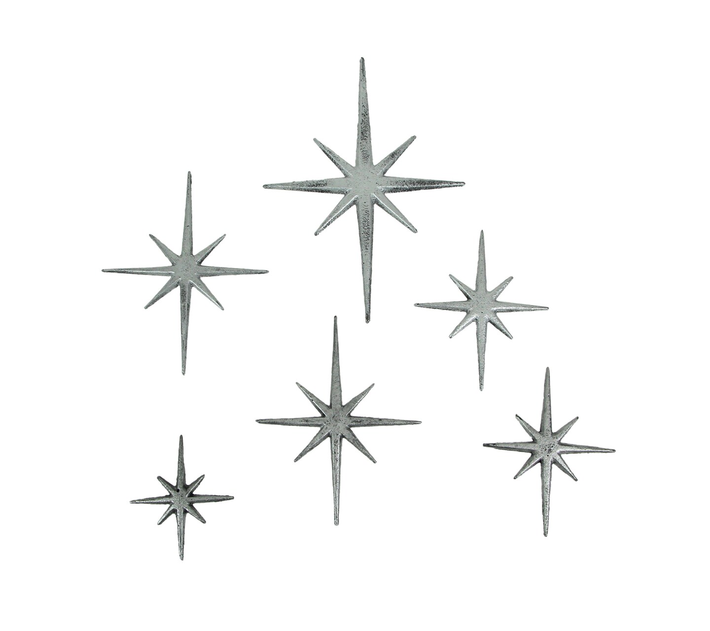 Set of 6 Cast Iron Starburst Wall Hangings Mid Century Modern 8 Pointed Stars