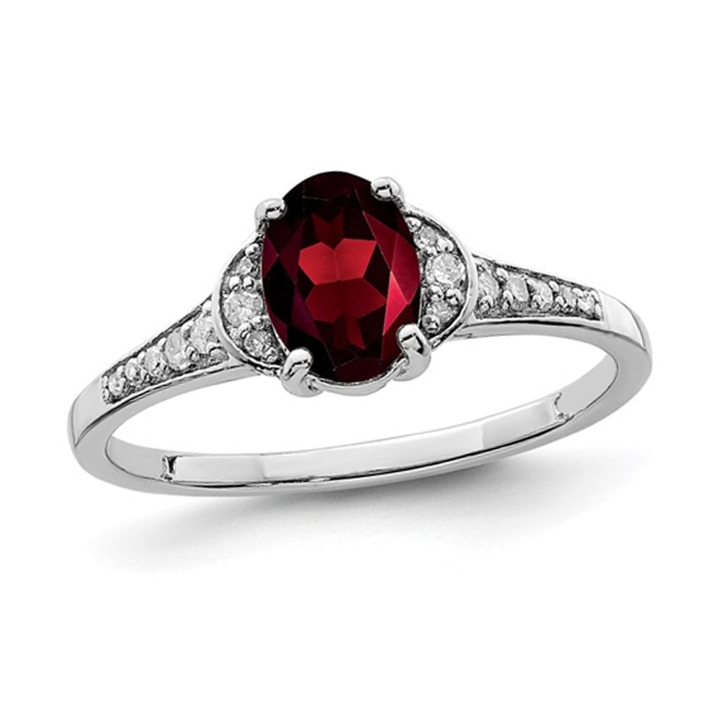Gem And Harmony 9/10 Carat (ctw) Oval-Cut Red Garnet Ring in Sterling Silver with Diamonds