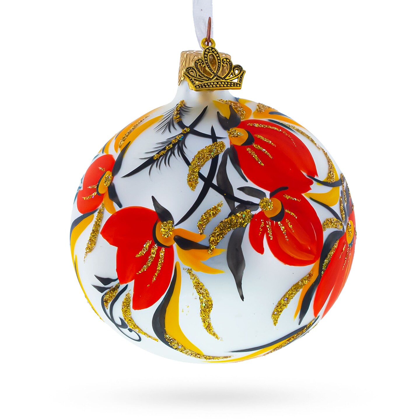 Elegant Adonis Flowers in White Blown Glass Ball Christmas Ornament ...