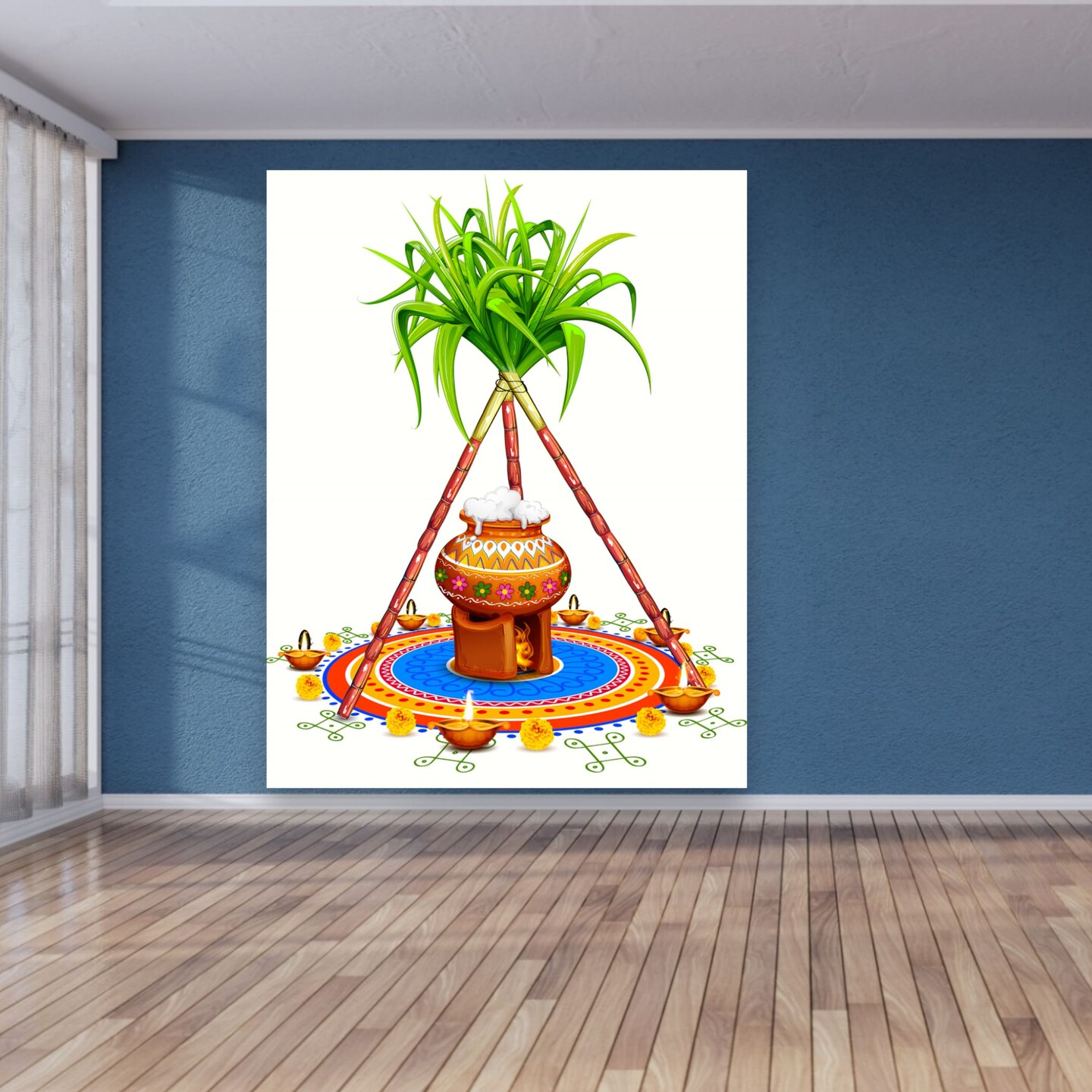 Ugadi Backdrop Banner 5x8 Feet Pongal Decor Indian Harvest Festival Background Holiday Banner Wall Backdrop for Photography Pongal Ugadi Party Celebration - Decorative Photo Props