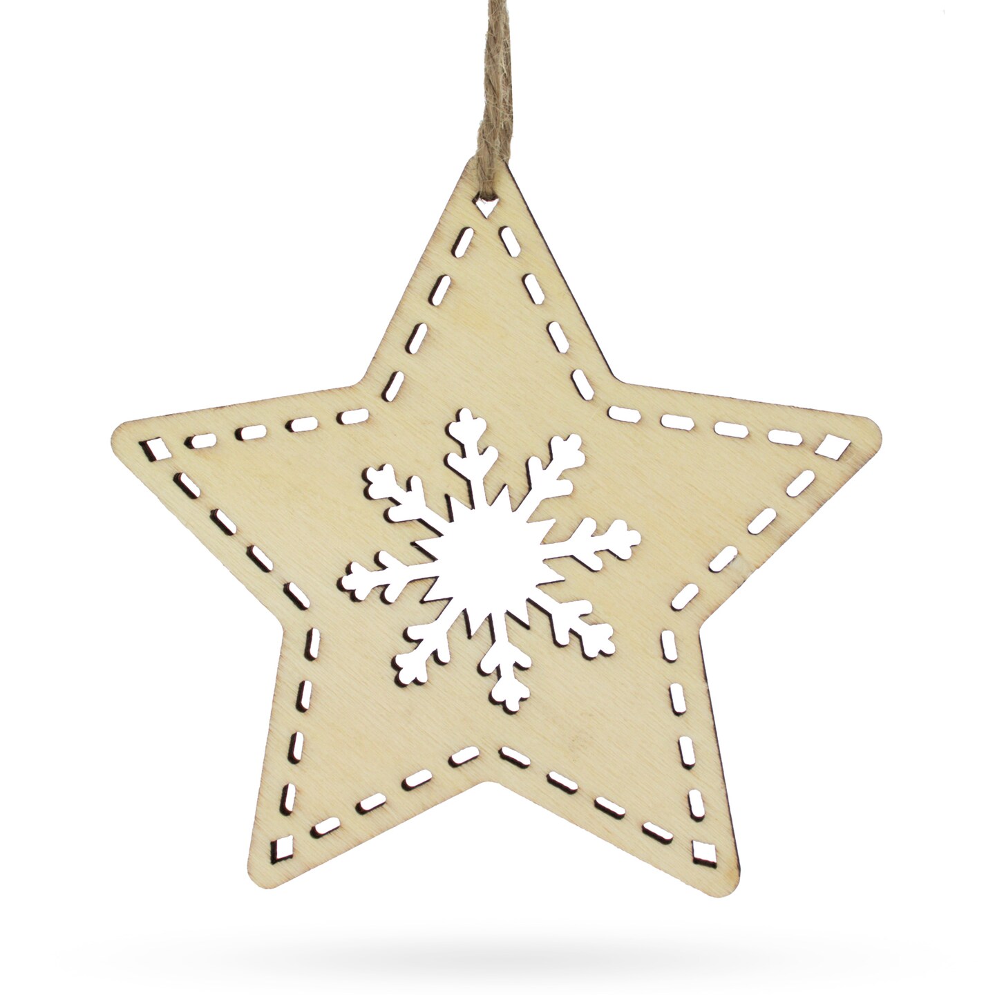 Unfinished Wooden Star Ornament with Snowflake DIY Craft 4 Inches