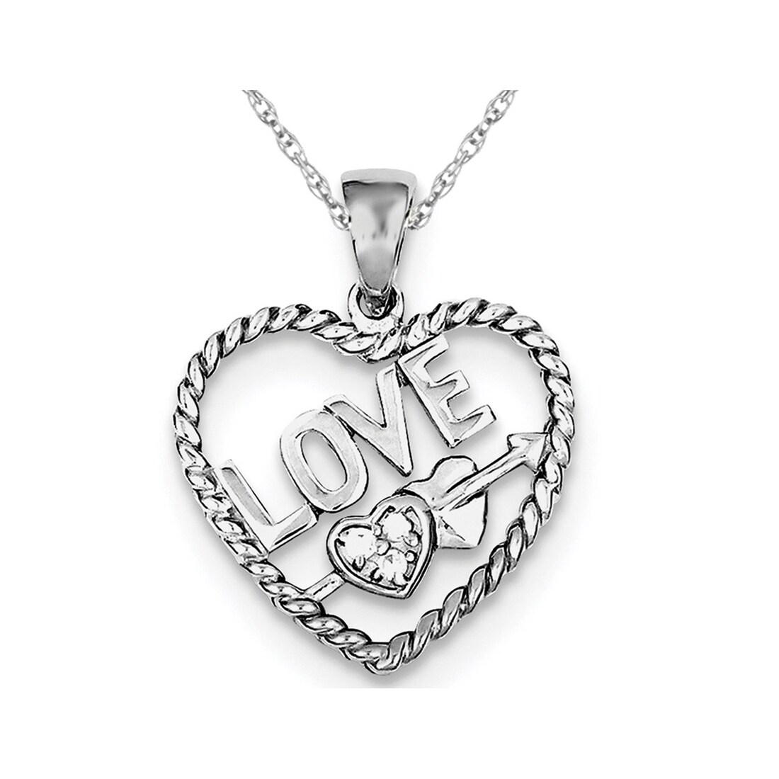 Gem And Harmony Synthetic Cubic Zirconia (CZ) Heart Pendant Necklace with LOVE in Sterling Silver