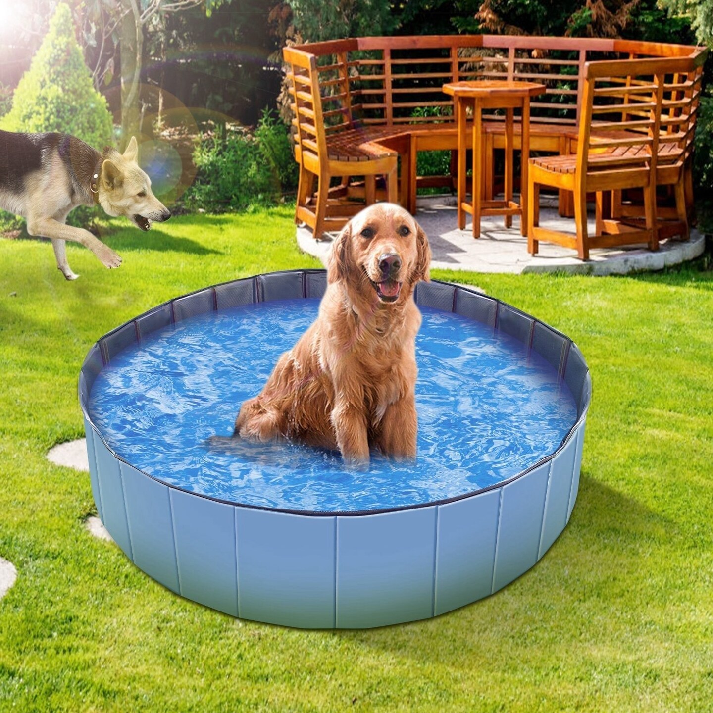 Foldable Pet Swimming Pool Pvc Kids Dog Bath Tub Outdoor Playmat Red Blue 63 Inch