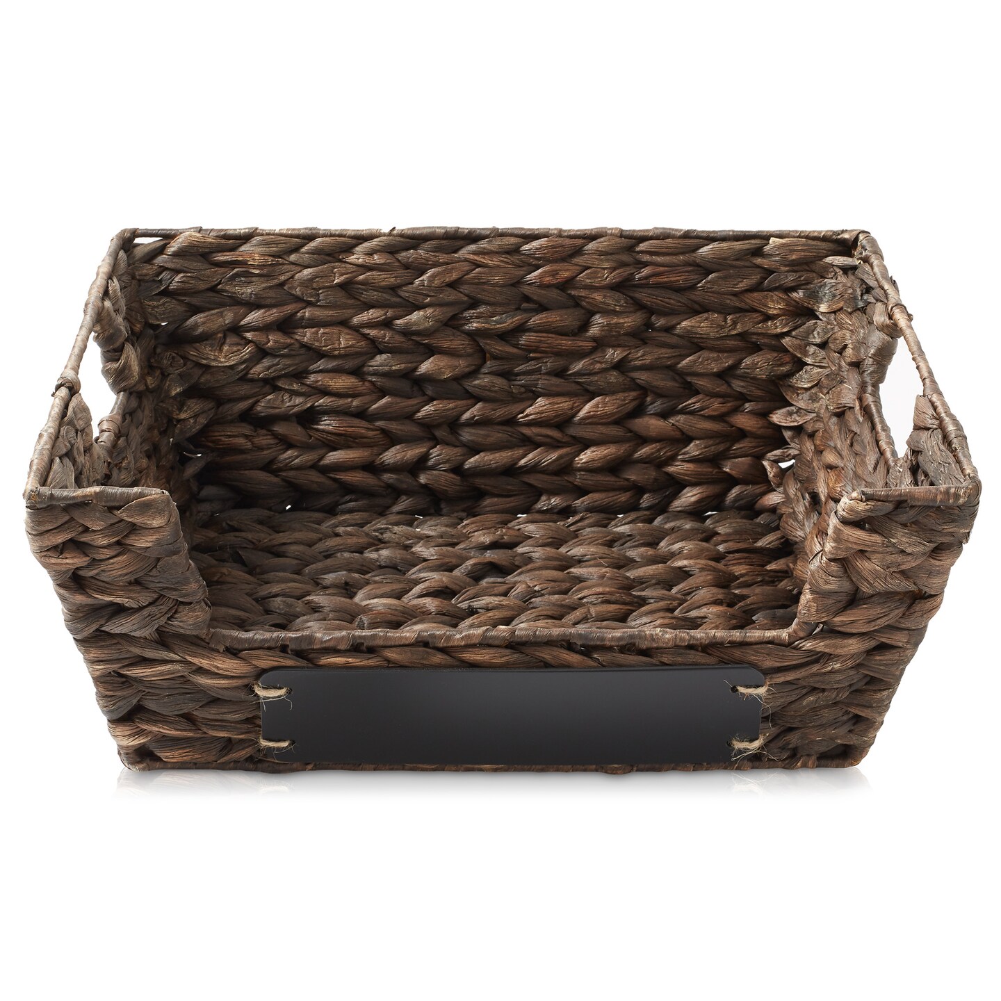 Casafield Set of 2 Water Hyacinth Seagrass Pantry Baskets with Handles, Chalkboard Labels, and Marker, Wide Woven Storage Bin Organizers for Kitchen