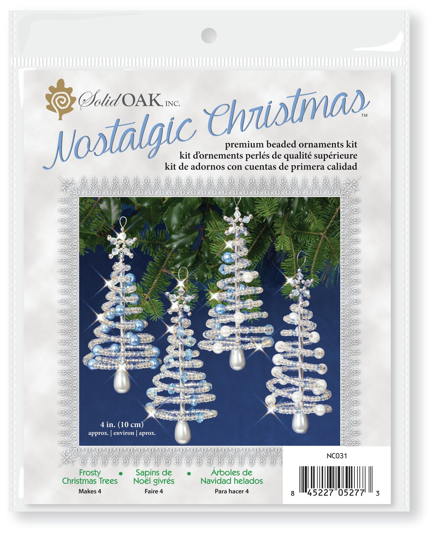 Solid Oak Nostalgic Christmas Beaded Crystal Ornament Kit-Frosty Crhistmas Trees Makes 4