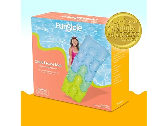 Funsicle Water Lounge Mat Pool | 6 ft Cloud Escape Inflatable Mat, With Cushioned Headrest | MINA&#xAE;