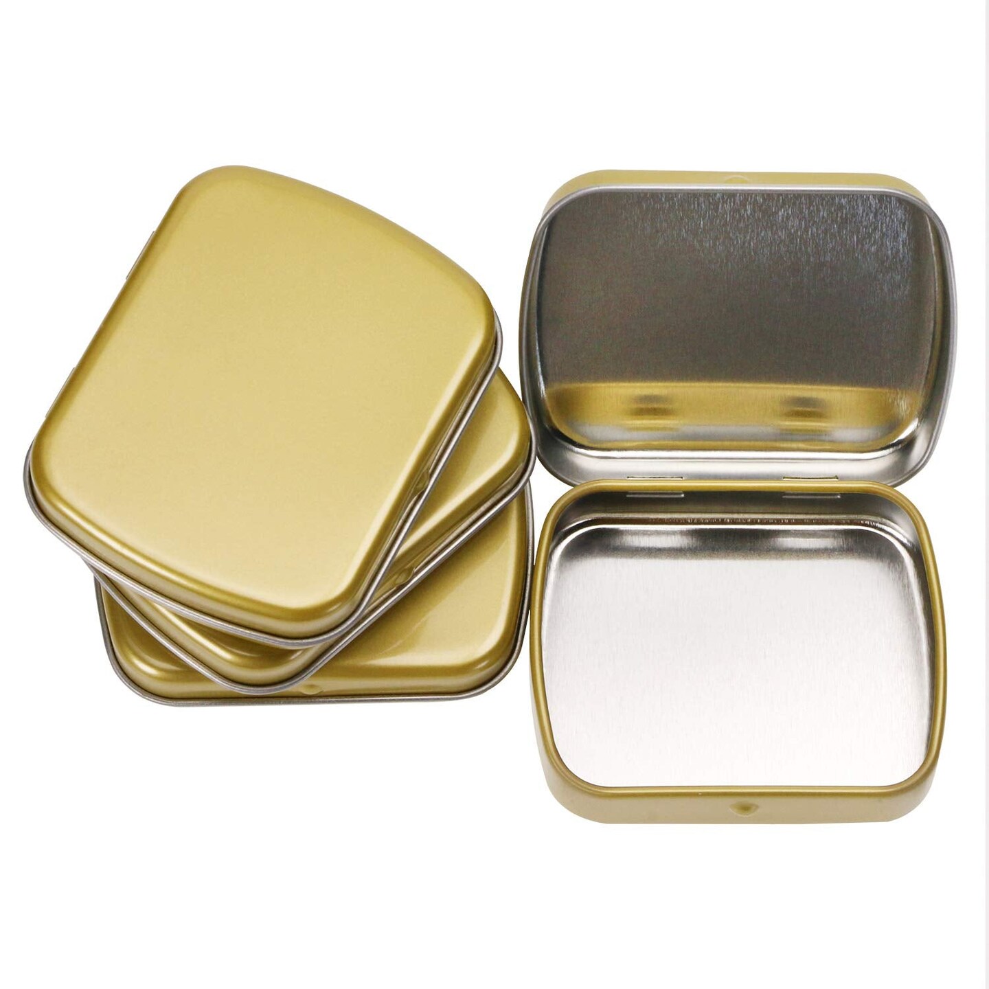 4 Pieces Metal Hinged Tin Box Rectangular Empty Small Hinged Tins Containers Storage Case for Pills Candies and Bead Earring Necklace Bracelet Jewelry Craft, Golden