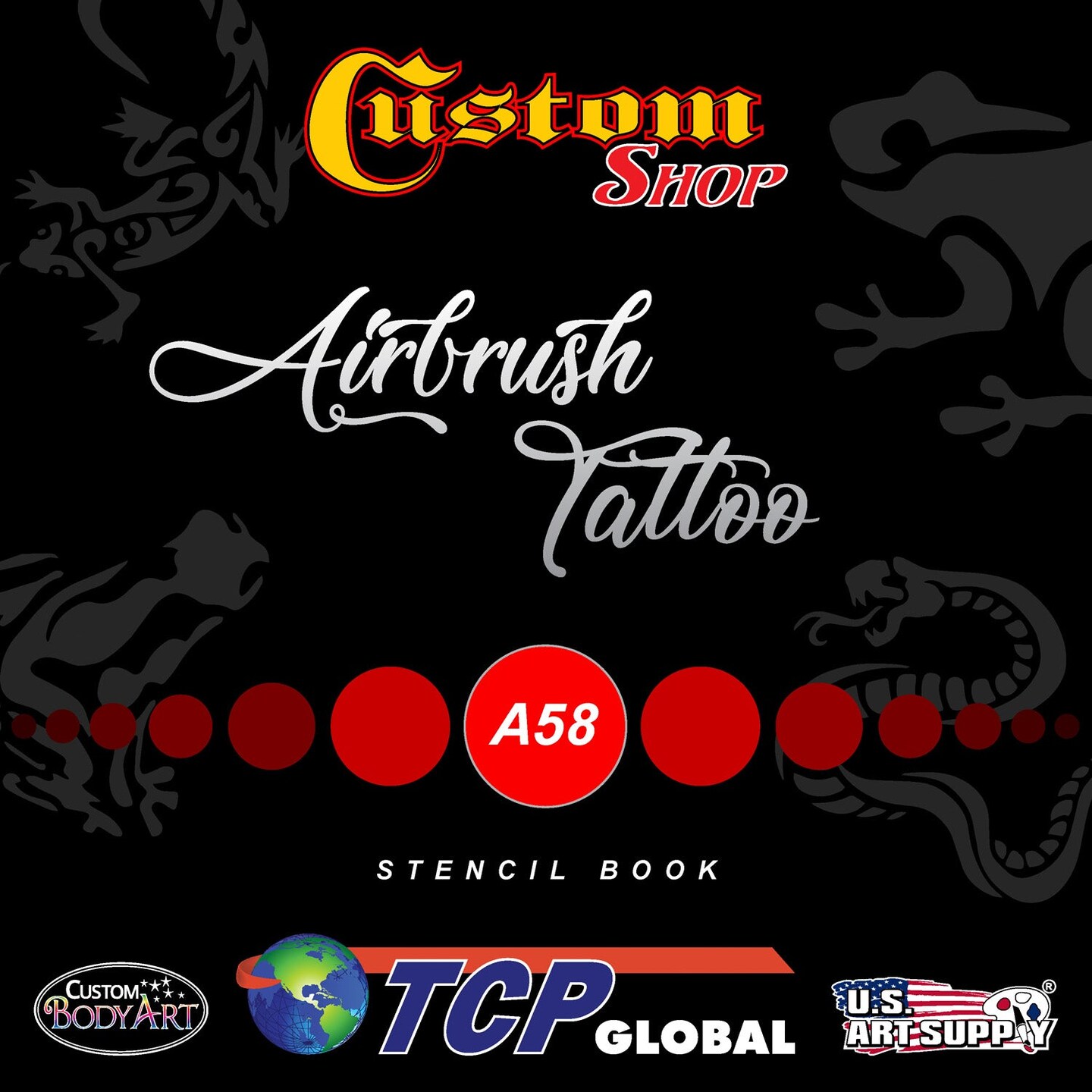 Airbrush Tattoo Stencil Set 58 Book of 20 Dinosaur &#x26; Reptiles