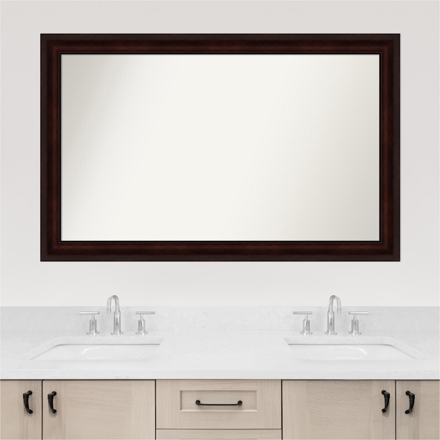Coffee Bean Brown Non-Beveled Custom Framed Bathroom Vanity Wall Mirror