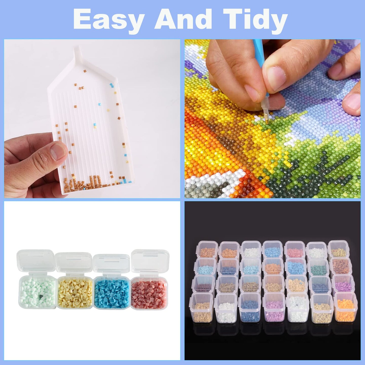 28 Girds 3 Pack Diamond Painting Storage Containers, Bead Storage Containers, Diamond Art Organizer Box, Diamond Painting Accessories, Embroidery Storage with Label Stickers