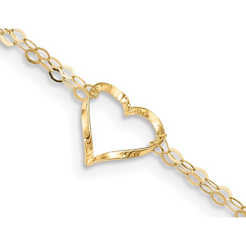 Gem And Harmony 14K Yellow Gold Adjustable Double Strand Heart Anklet (9 Inches)