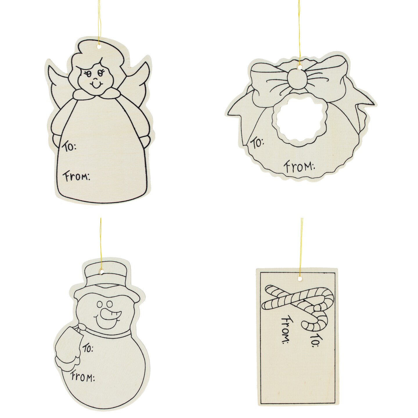 Set of 4 Unfinished Wooden Gift Tags Christmas Theme Cutout DIY Craft 4.5 Inches