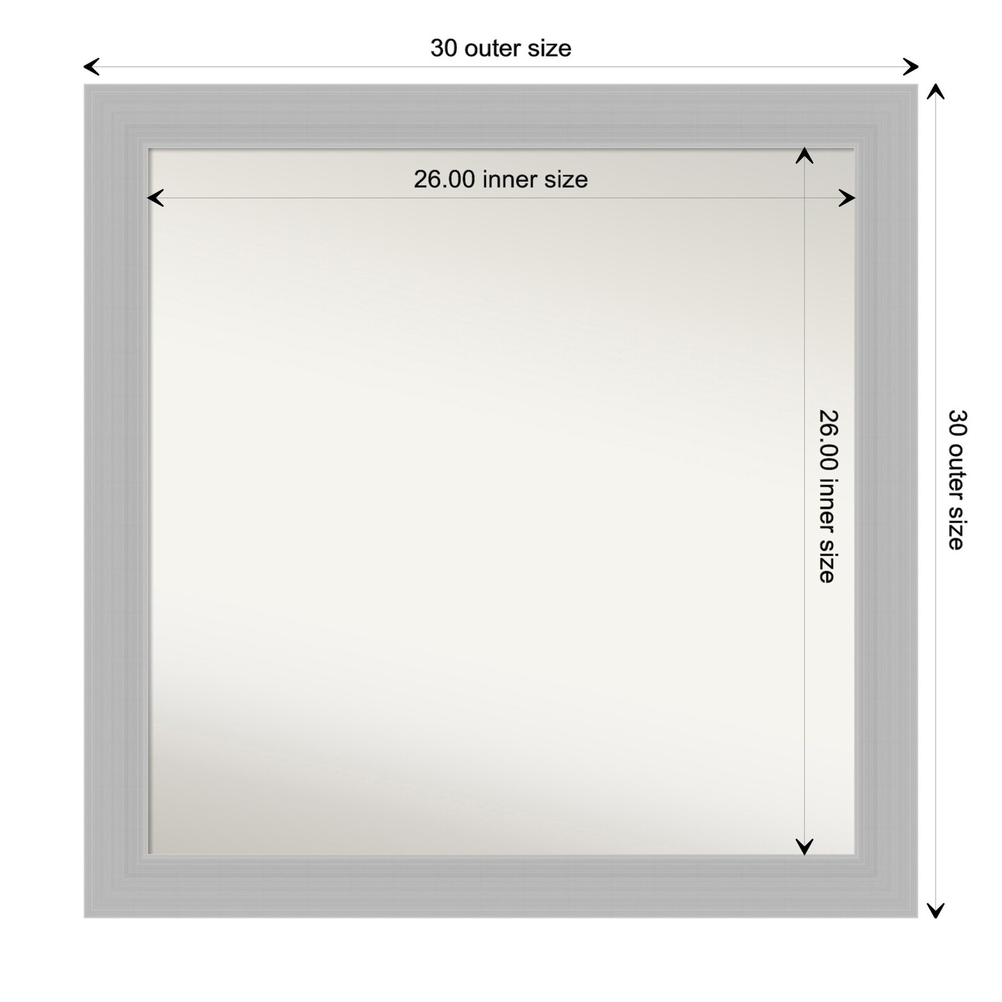 Brushed Sterling Silver Non-Beveled Custom Framed Bathroom Vanity Wall Mirror