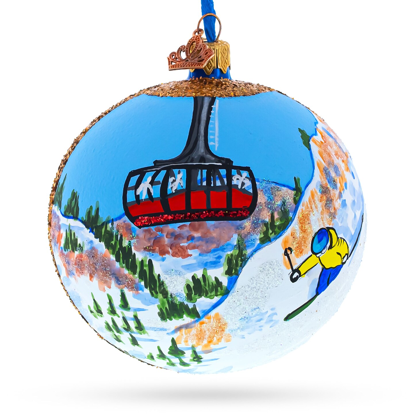 Jackson Hole Ski Resort, Wyoming, USA Glass Ball Christmas Ornament 4 Inches