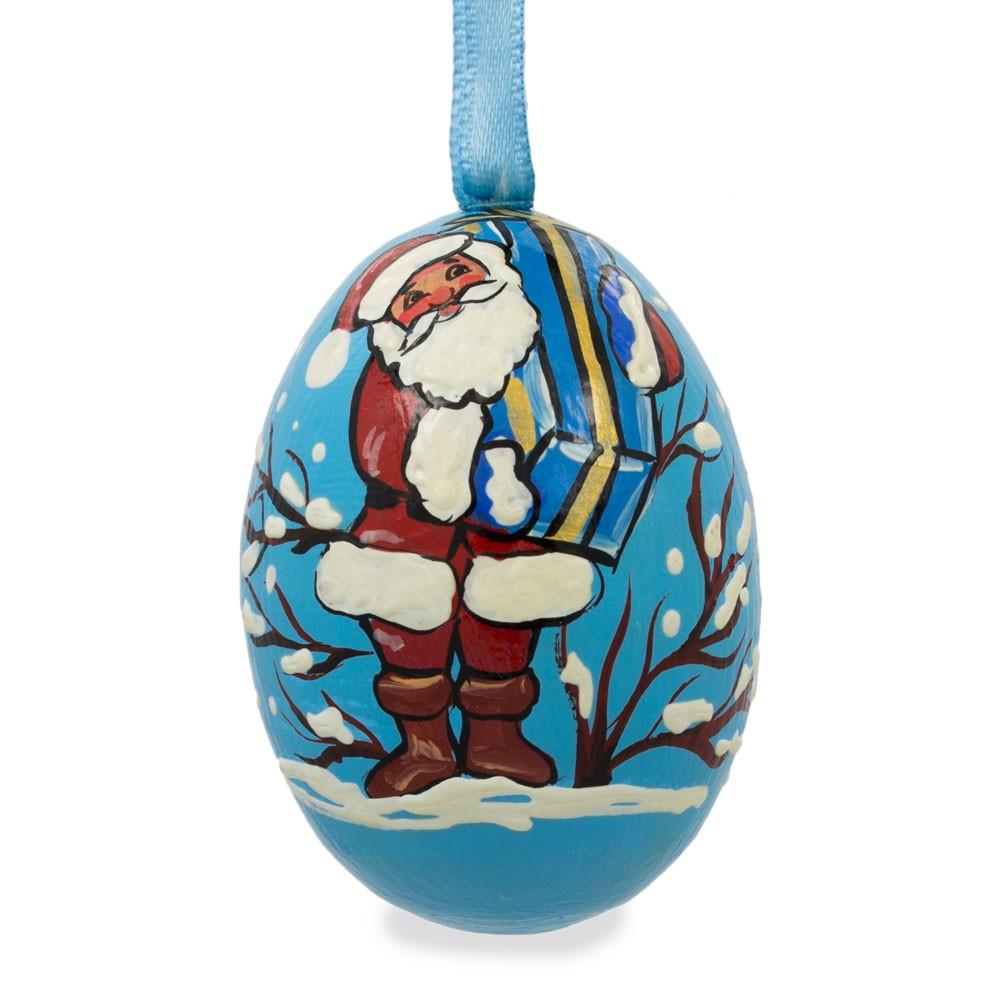 Santa with Gift Wooden Christmas Ornament 3 Inches