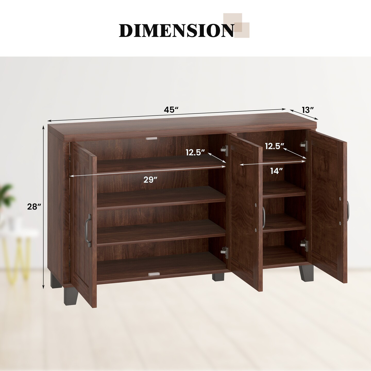 3-Door Buffet Sideboard with Adjustable Shelves and Anti-Tipping Kits-Brown
