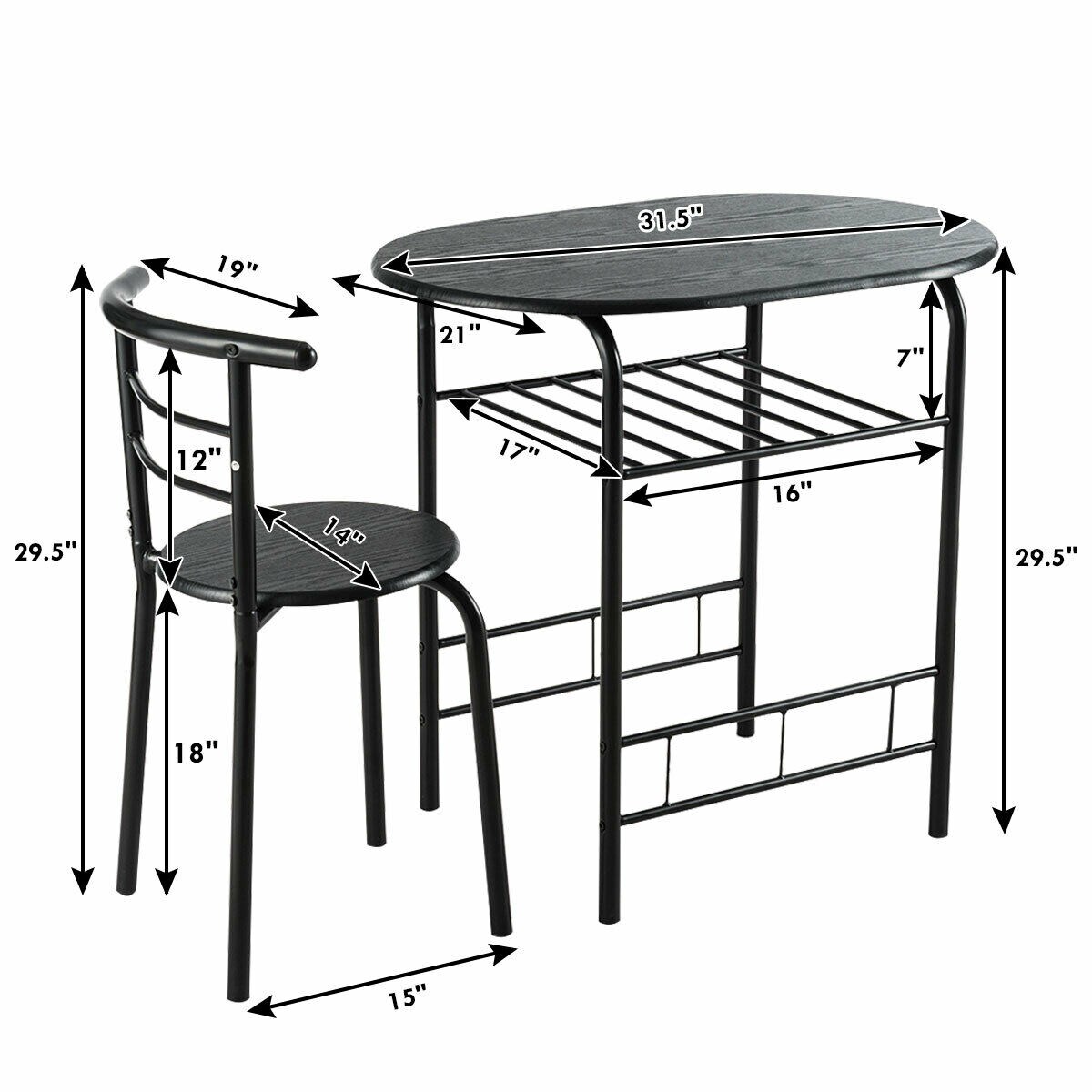 3-Piece Space-Saving Bistro Set with Wine Rack and Painted Steel Frame