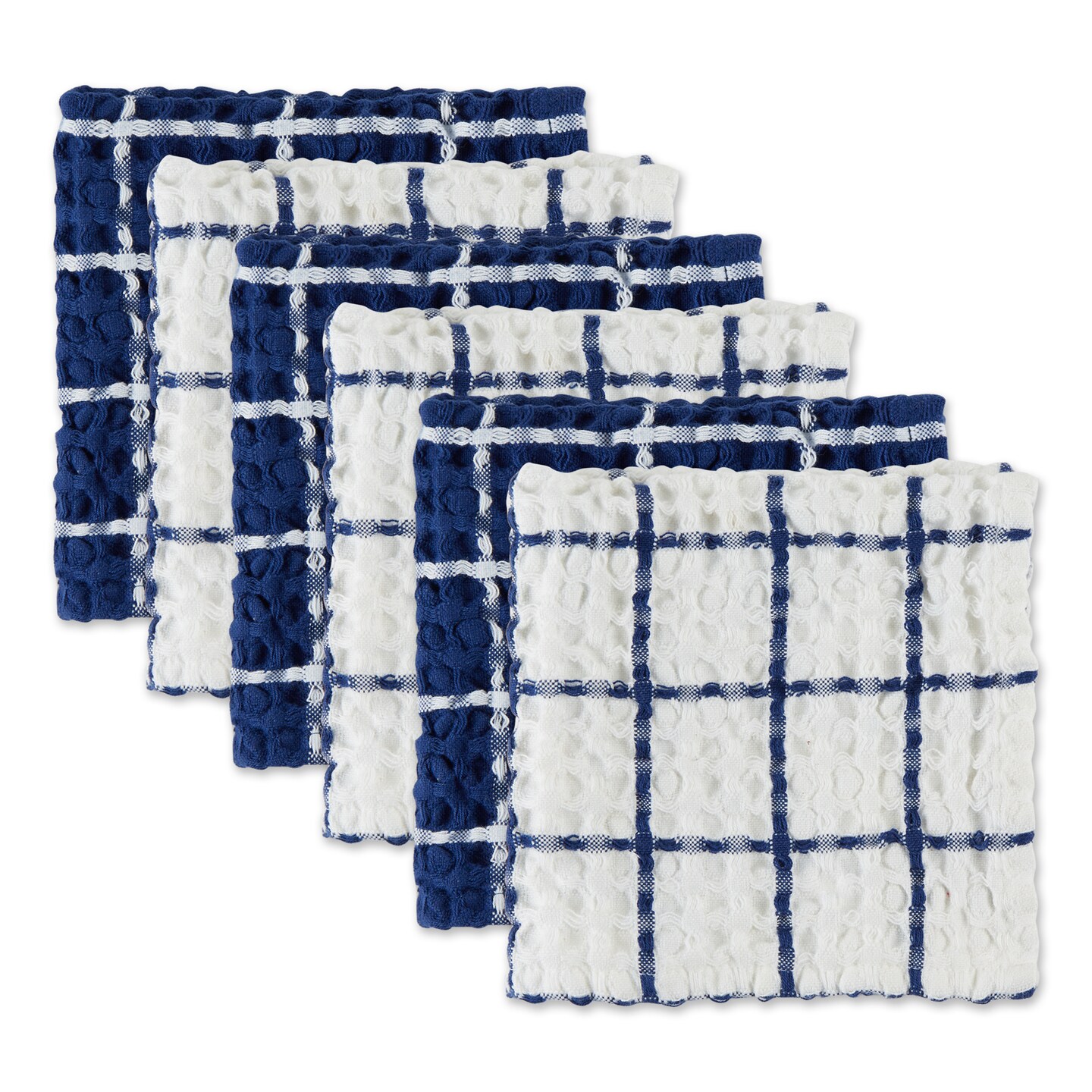 Contemporary Home Living Windowpane Oversized Washed Waffle Dishcloths - 12&#x22; - Blue and White - Set of 6
