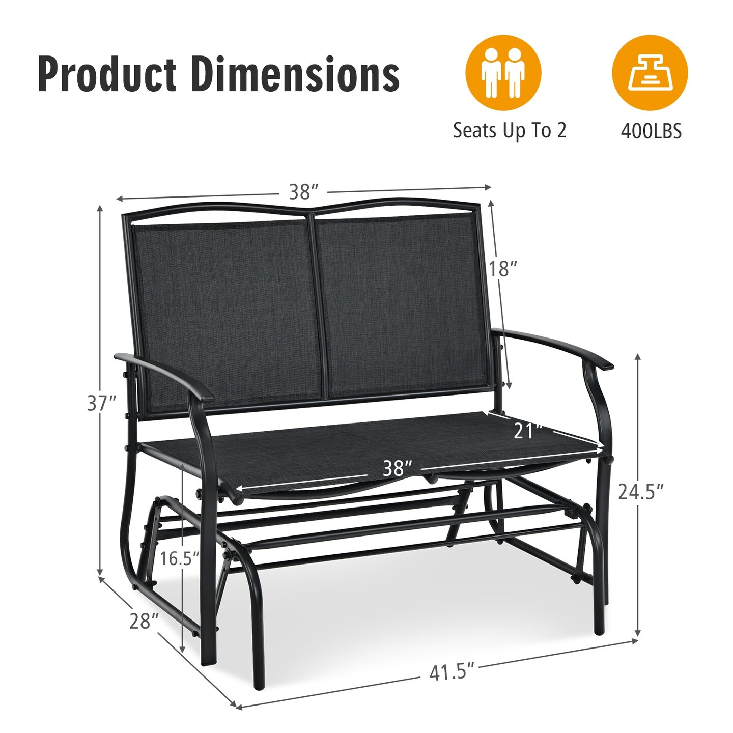 Garden Park Bench Steel Frame Seating with Armrests, Weather-Ready Build and Spacious Design for Outdoor Relaxation