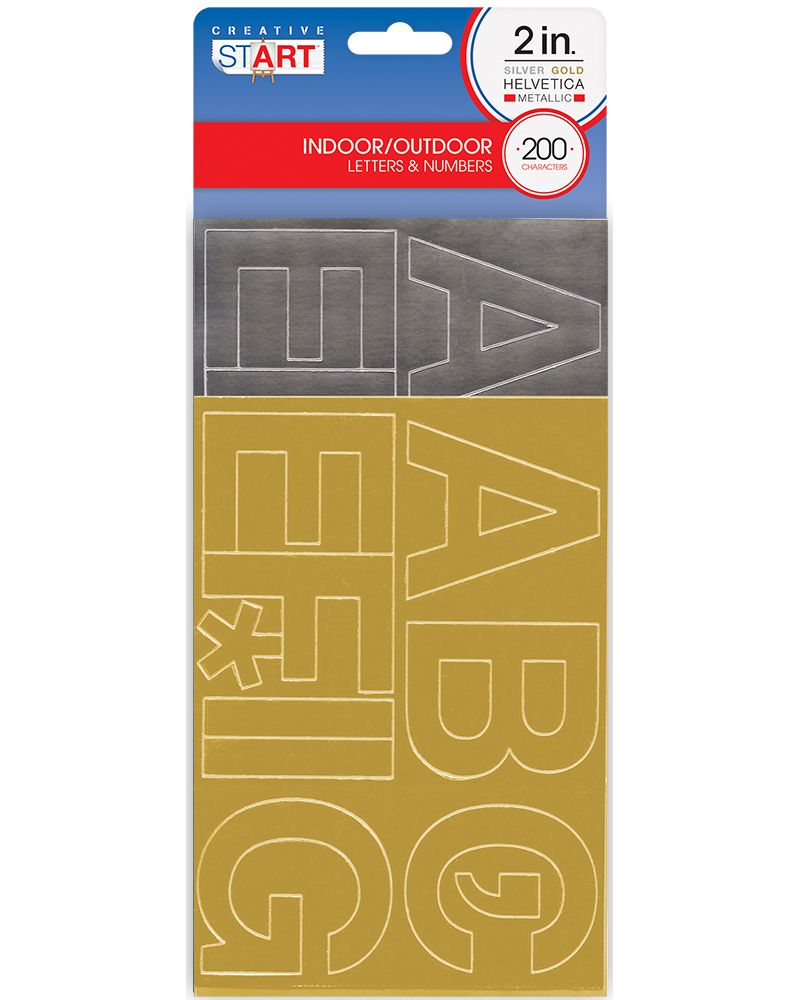 Creative Start Vinyl Self-Adhesive Metallic Letters and Numbers, 2&#x22;, Helvetica Font, Gold and Silver Foil, 200 count