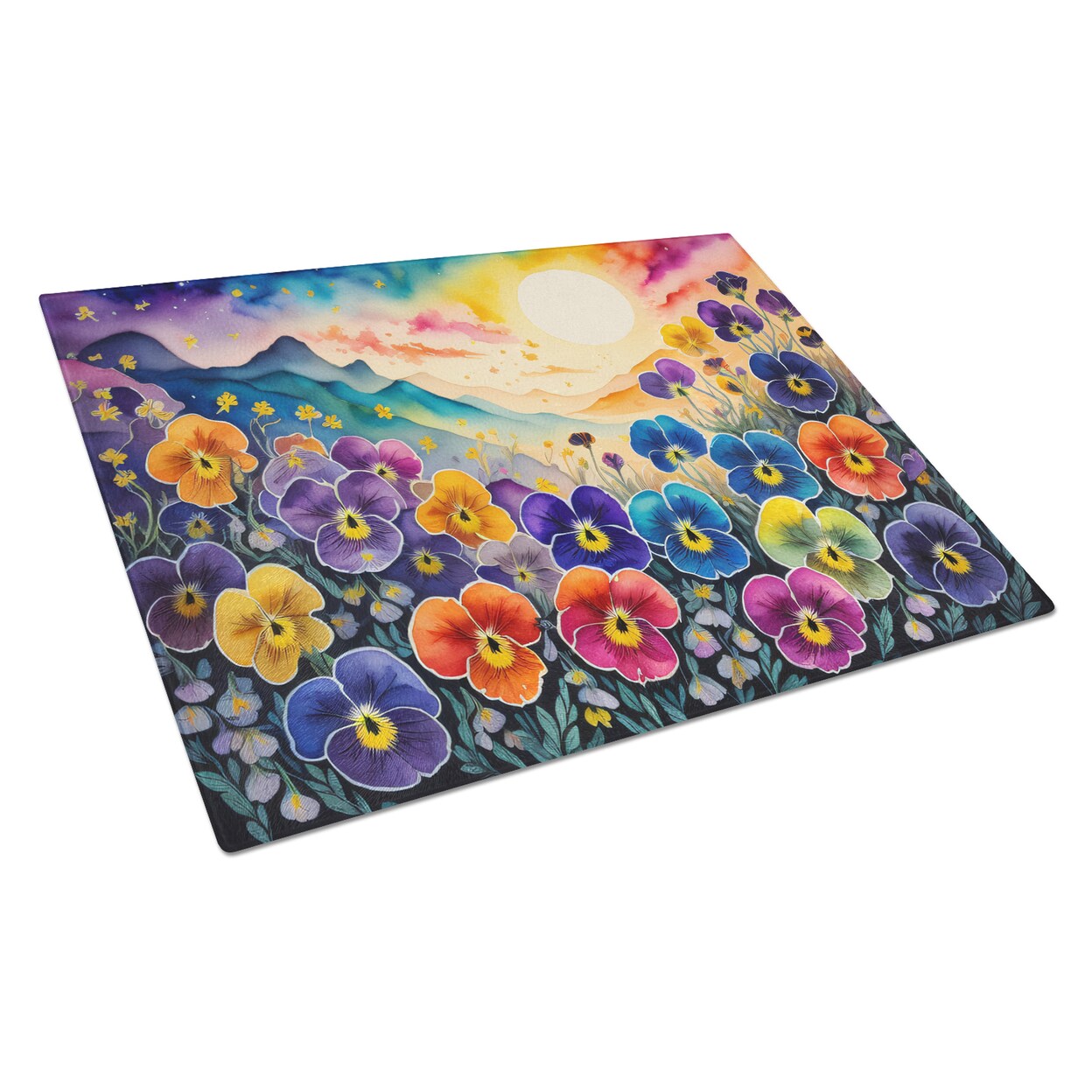 Caroline&#x27;s Treasures Pansies in Color Glass Cutting Board Large
