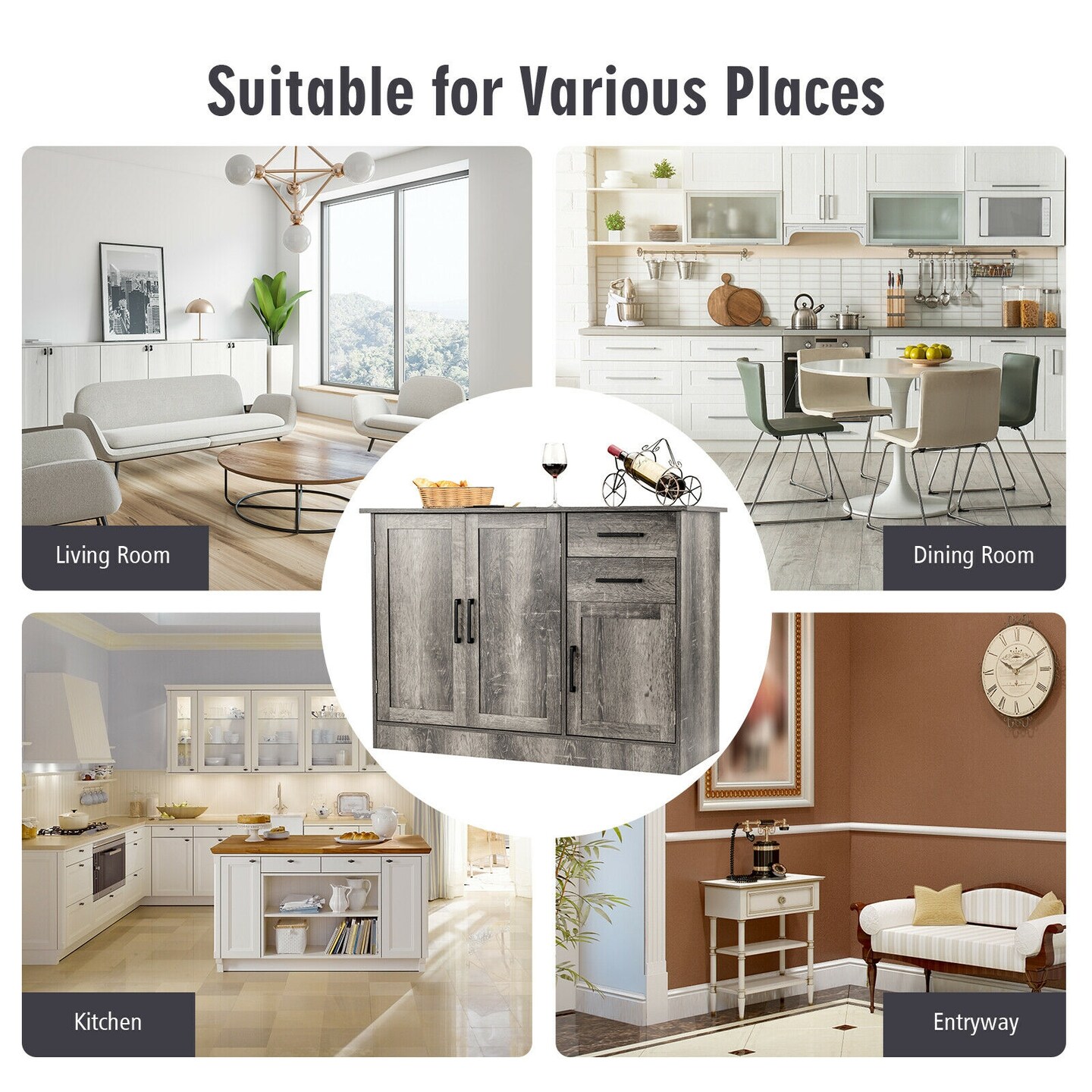 Buffet Storage Cabinet Kitchen Sideboard with 2 Drawers