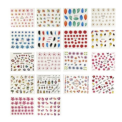 Wrapables Beauty, Feathers &#x26; Flowers Nail Art Nail Stickers 3d Nail Decals (50 sheets)