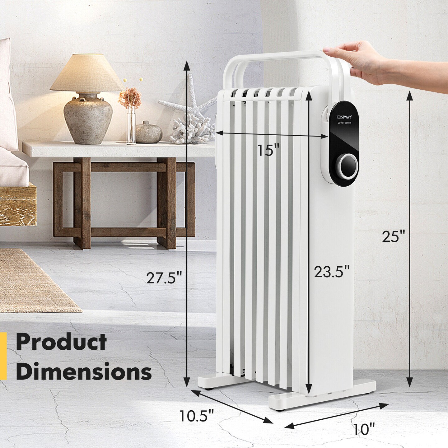1500W Electric Space Heater Oil Filled Radiator Heater with Foldable Rack