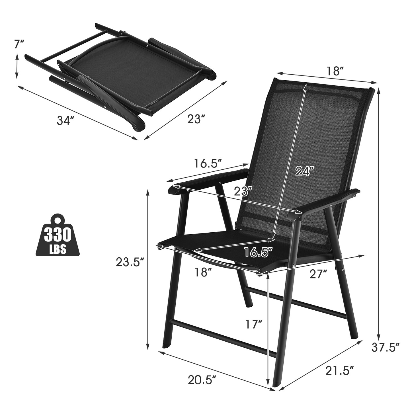 Set of 2 Outdoor Patio Folding Chairs with with 2 Ergonomic Armrests and Iron Frame