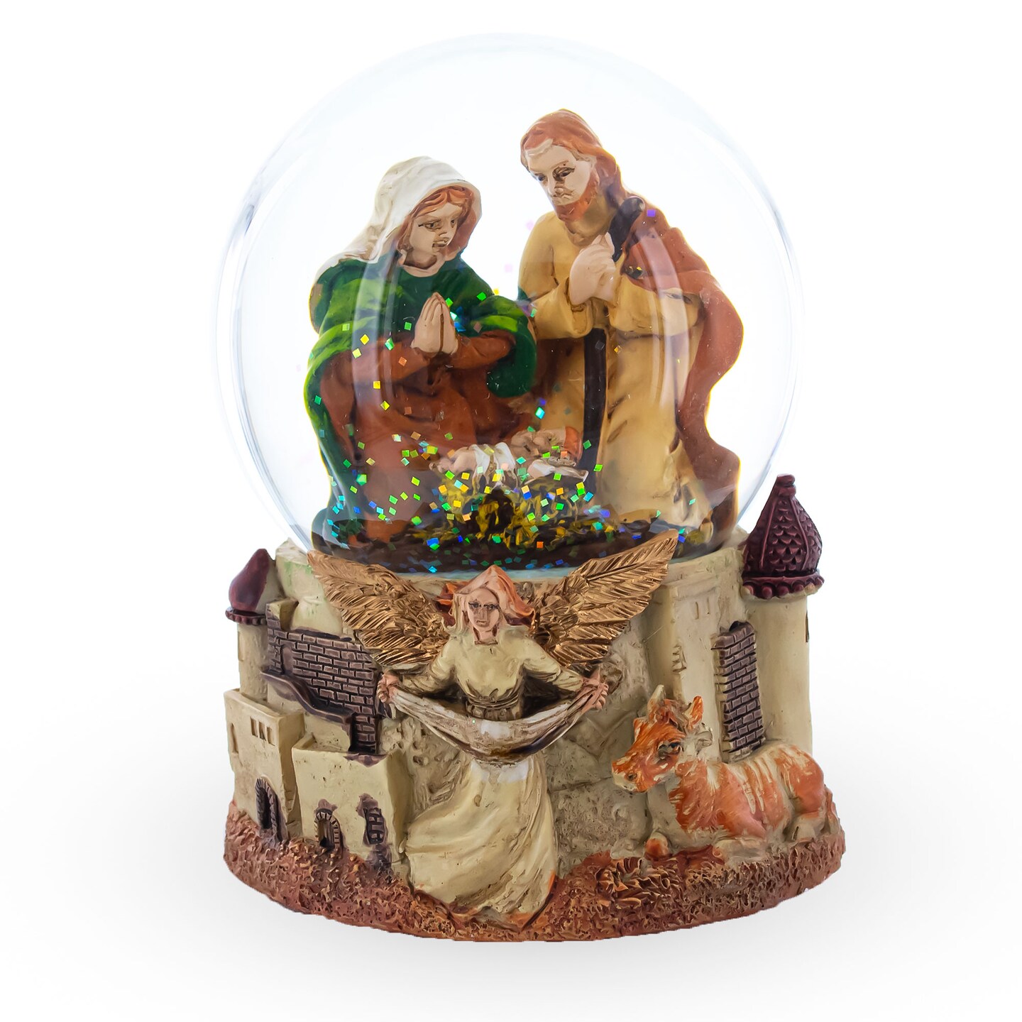 Nativity Scene and Divine Guardian Angel Musical Water Snow Globe
