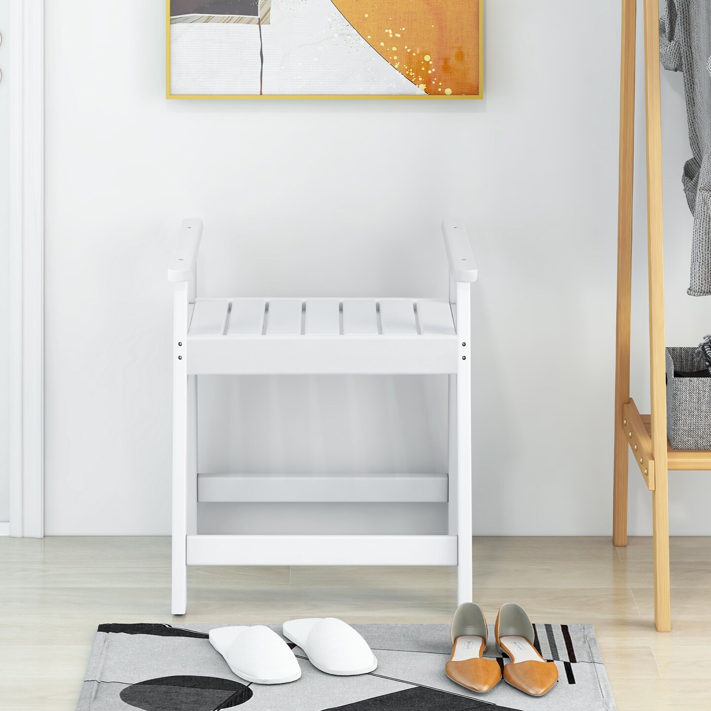 Shower Bench with Arms for Inside Shower Shaving Legs with Non-Slip Rubber Foot-pads