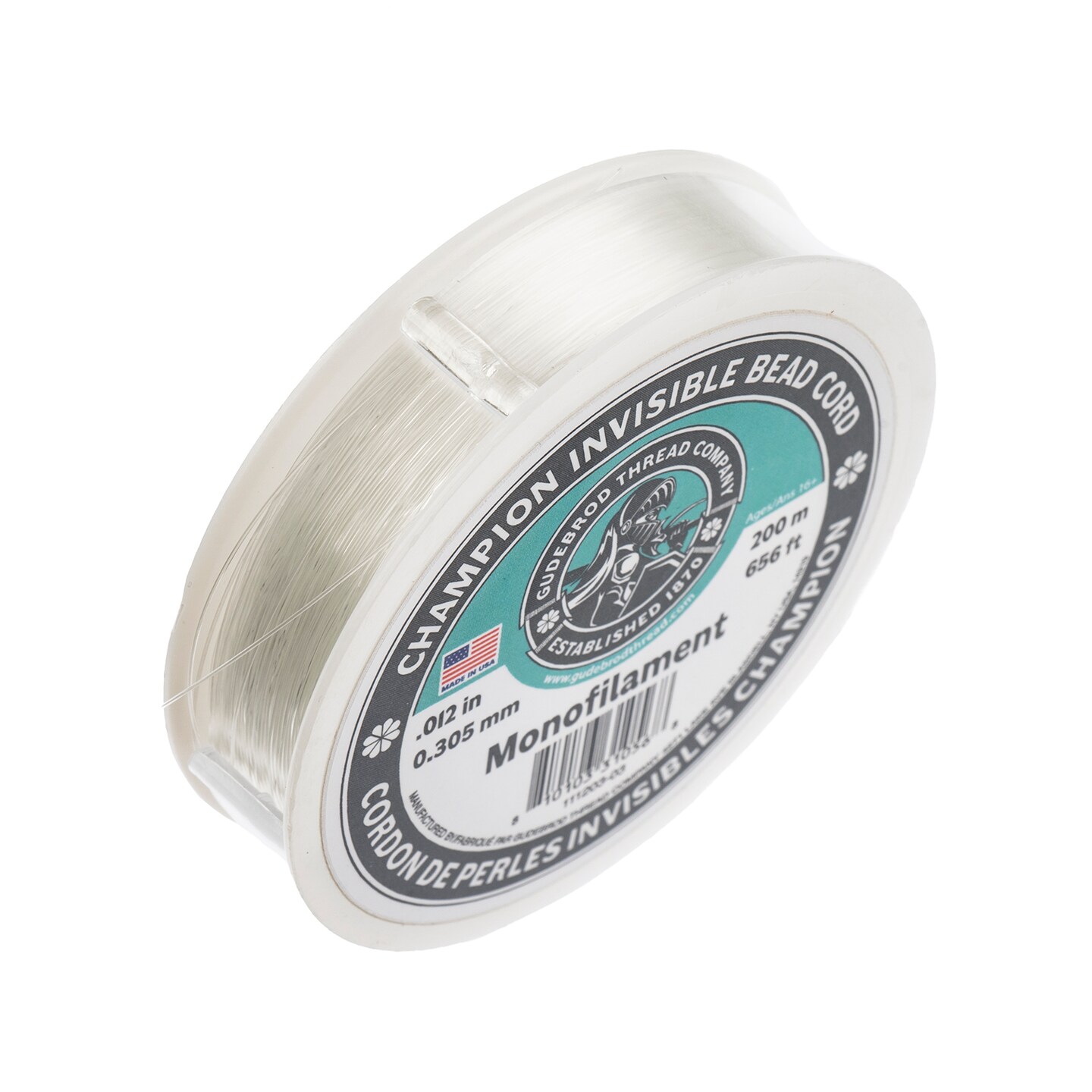Gudebrod 0.012" Monofilament Champion Invisible Clear Cord | Made in USA