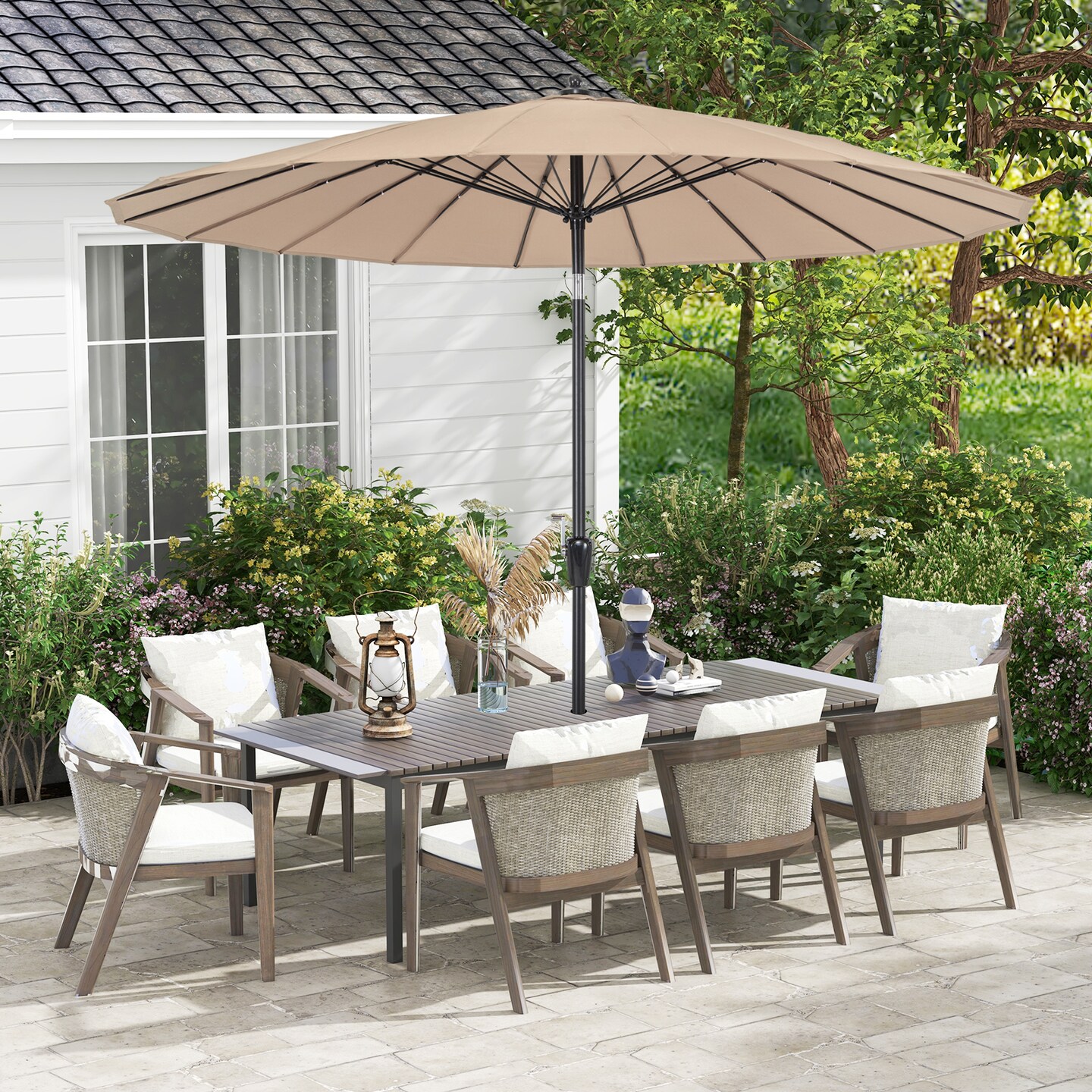 9 Feet Round Patio Umbrella With 18 Fiberglass Ribs