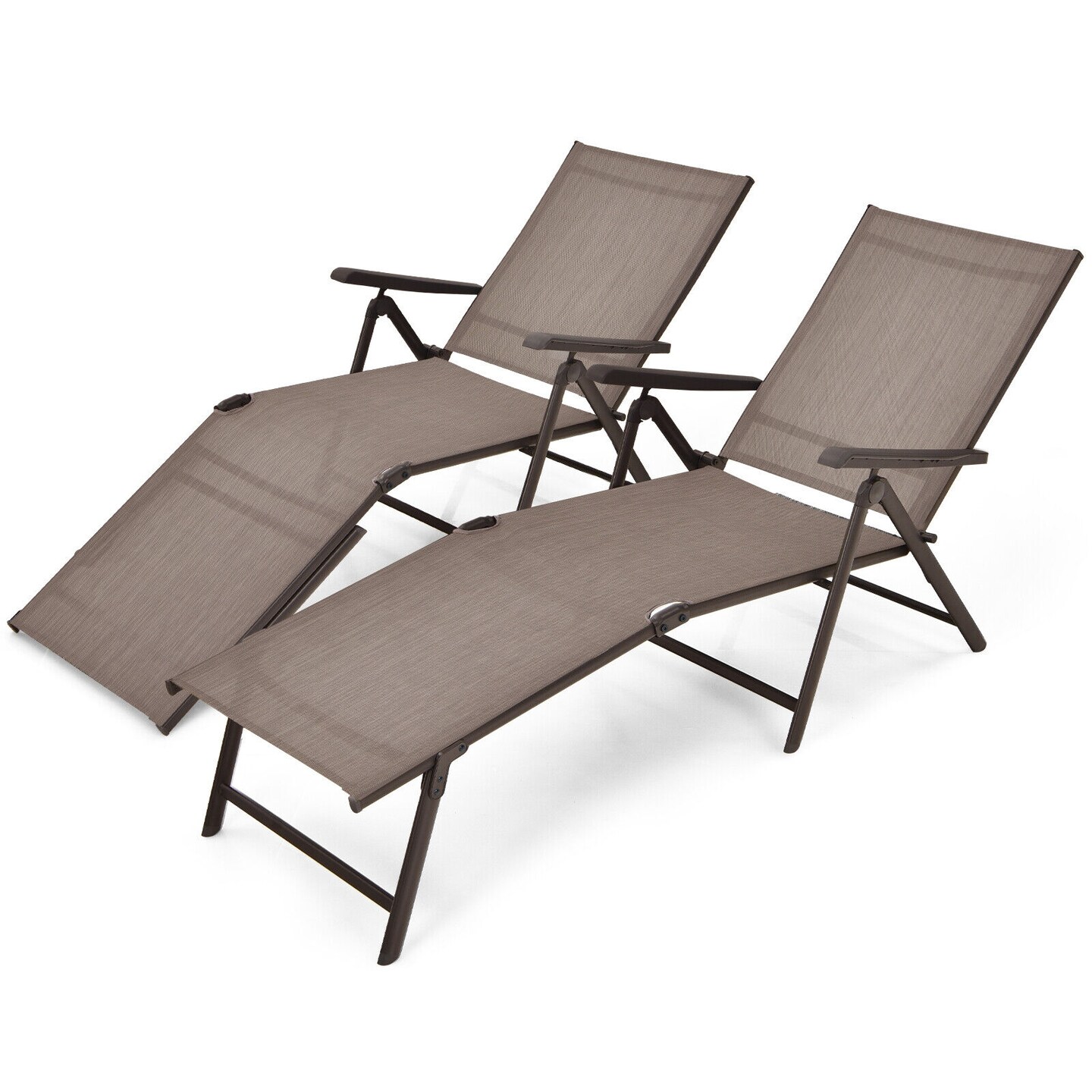 2 Pieces Foldable Chaise Lounge Chair With 2-position Footrest