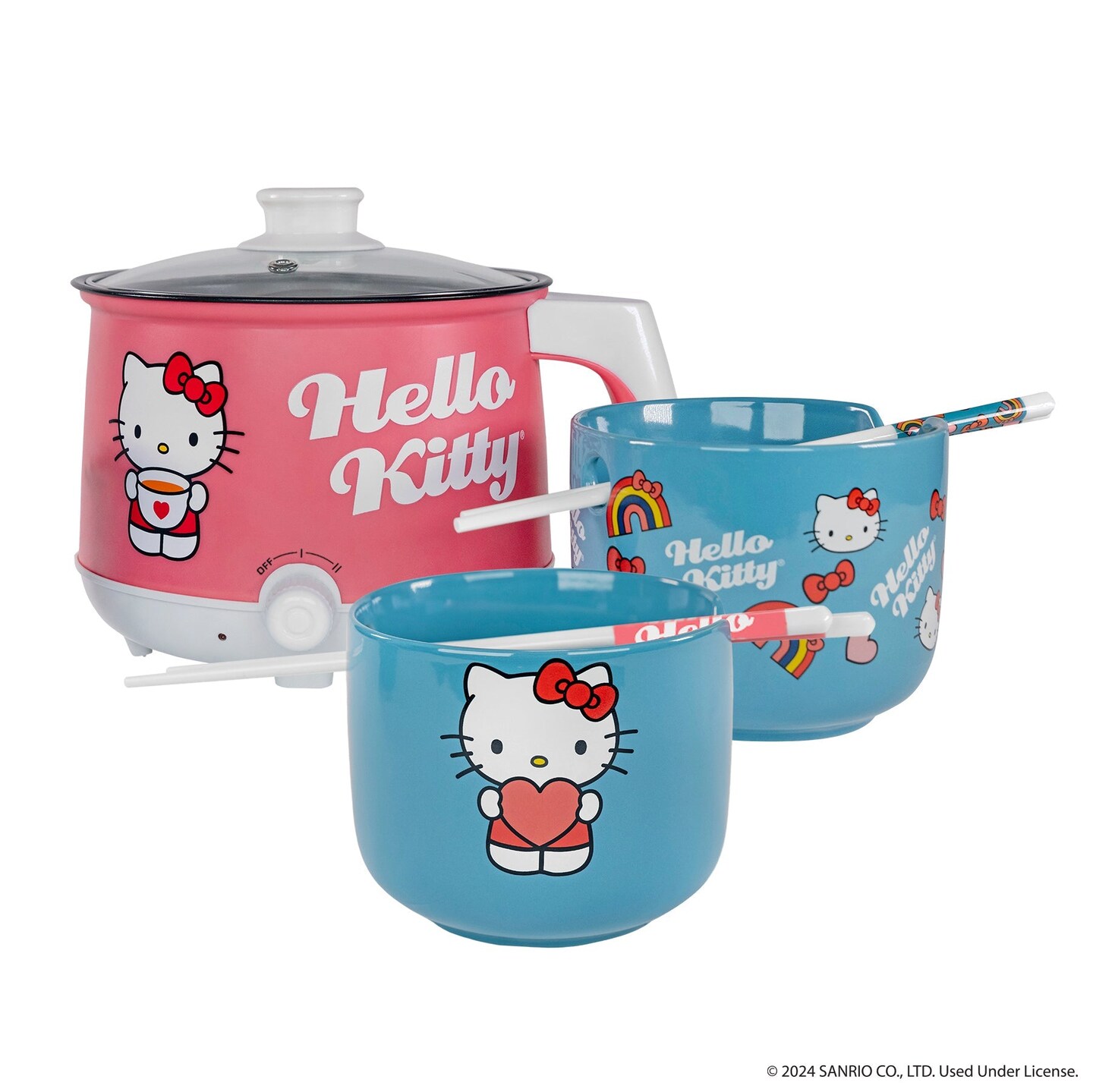 Uncanny Brands Hello Kitty Hot Pot with Ramen Bowls