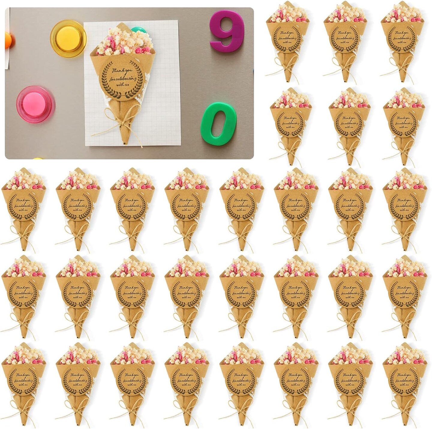 30 Mini Dried Flower Bouquet Magnets – Bulk Wedding, Baby Shower, Mother's Day, Graduation, Home Decor, DIY Crafts