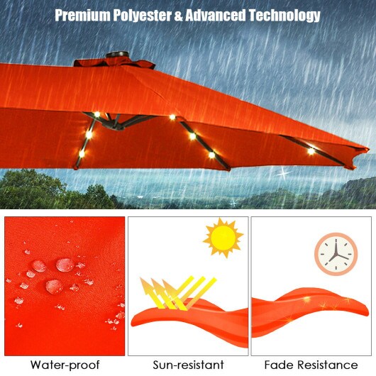 15 Ft Solar Led Patio Double-sided Umbrella Market Umbrella With Weight Base