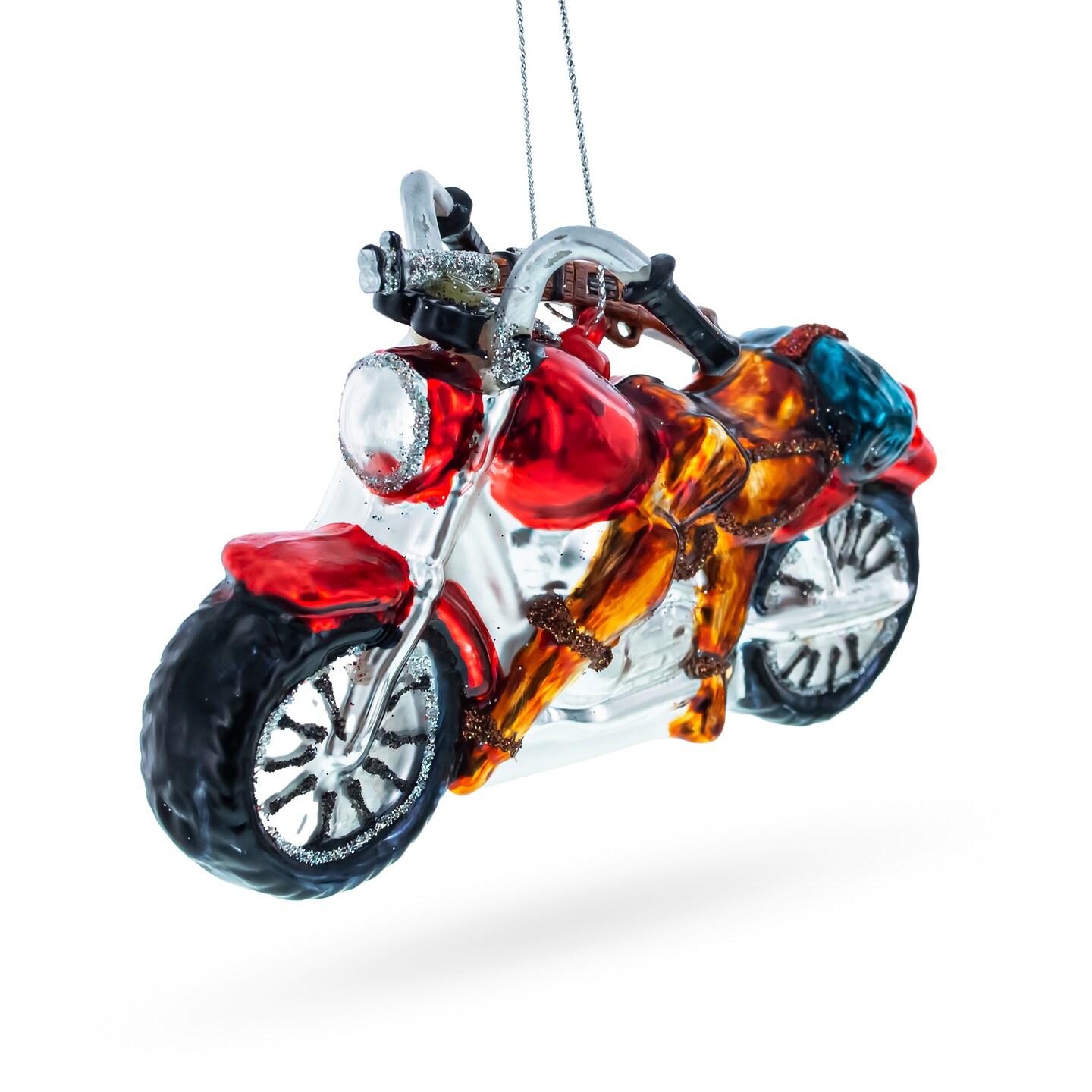 Rugged Hunter&#x27;s Motorcycle Blown Glass Christmas Ornament