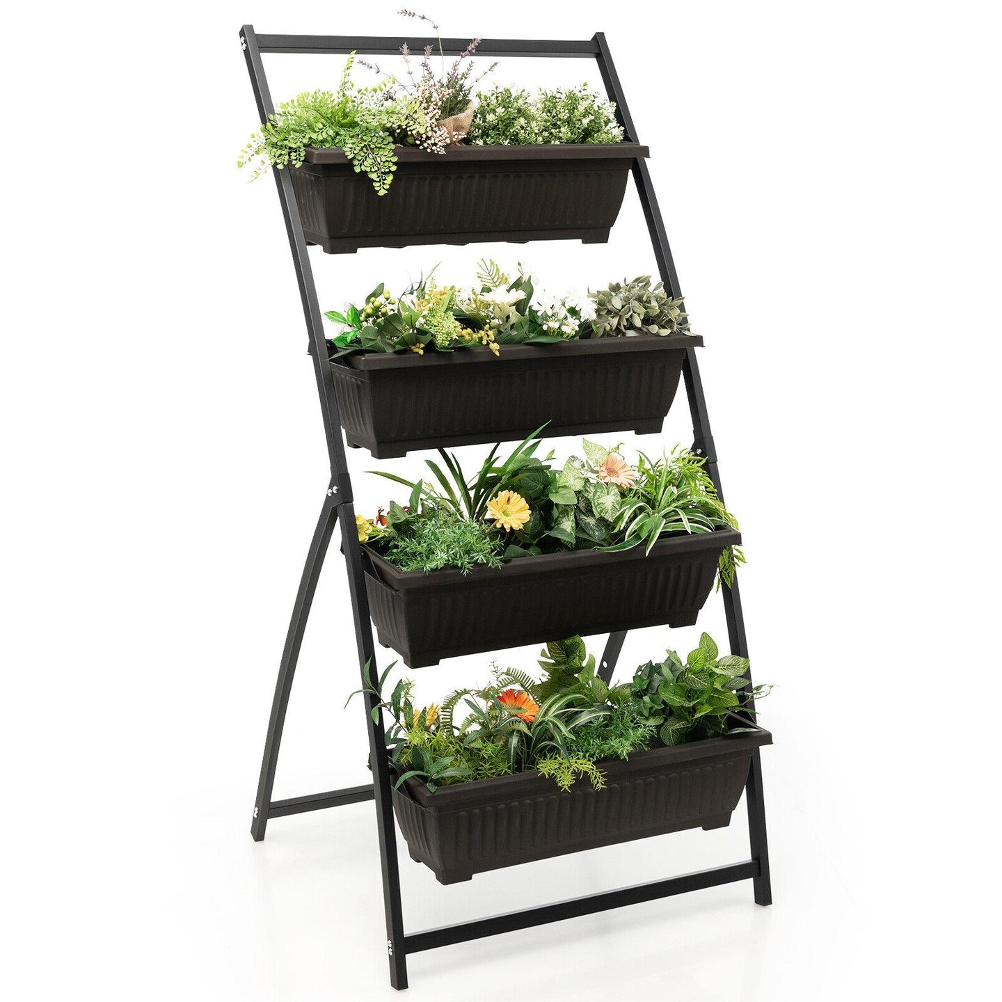 4-tier Vertical Raised Garden Bed With 4 Containers And Drainage Holes-M
