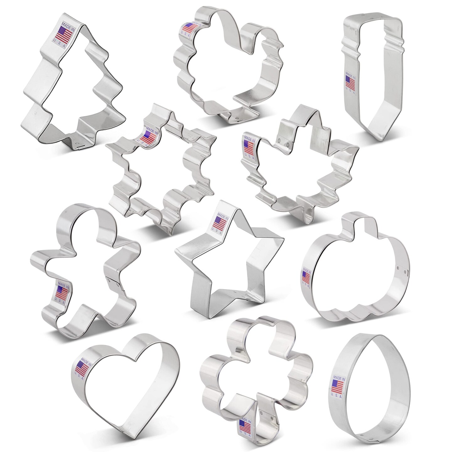 11 Pieces Cookie Cutters for Christmas and Every Season Christmas, Easter, Halloween, St. Patrick's Day & More Made in USA by Ann Clark Cookie Cutters