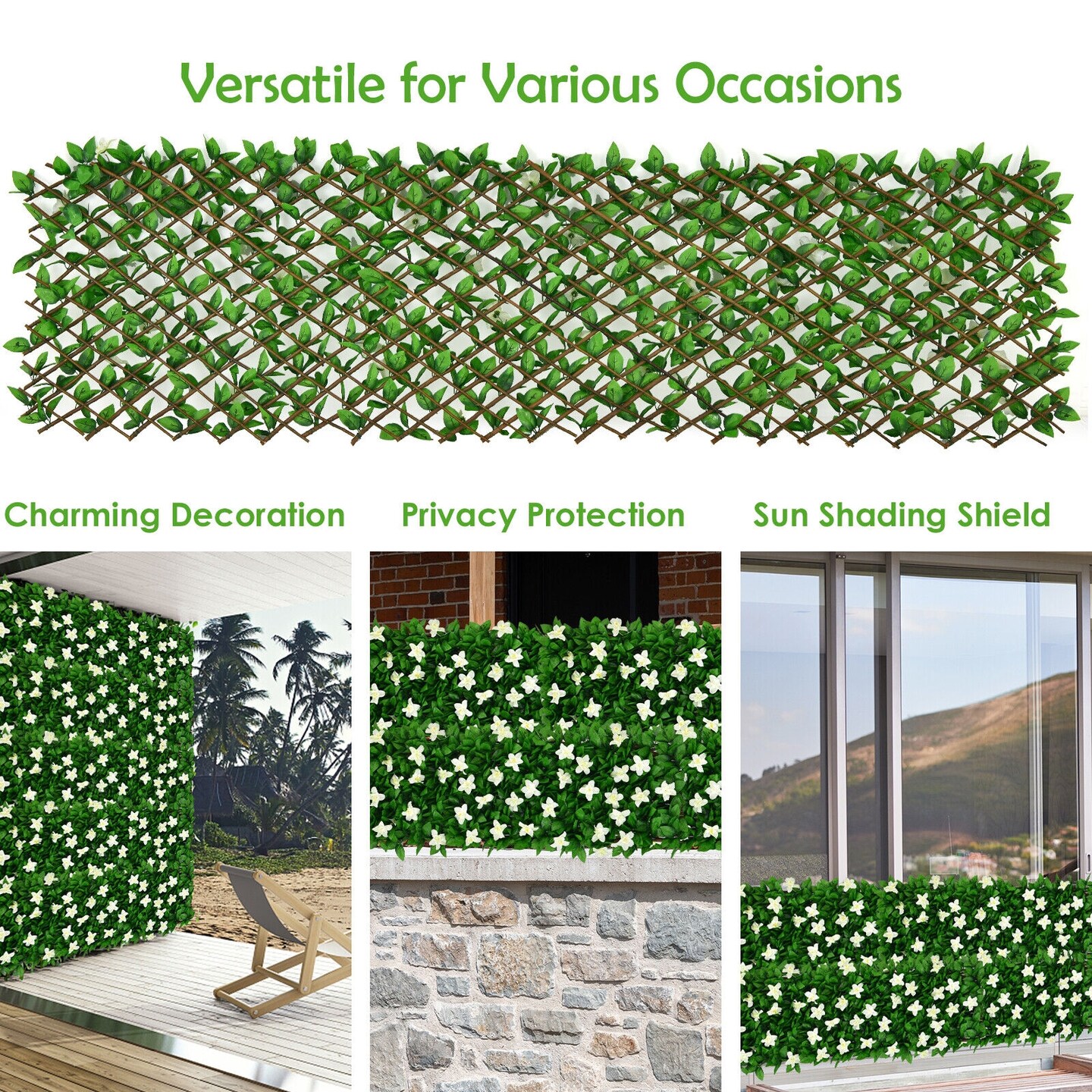 4 Pieces Expandable Faux Ivy Privacy Screen Fence Panel Pack with Flower