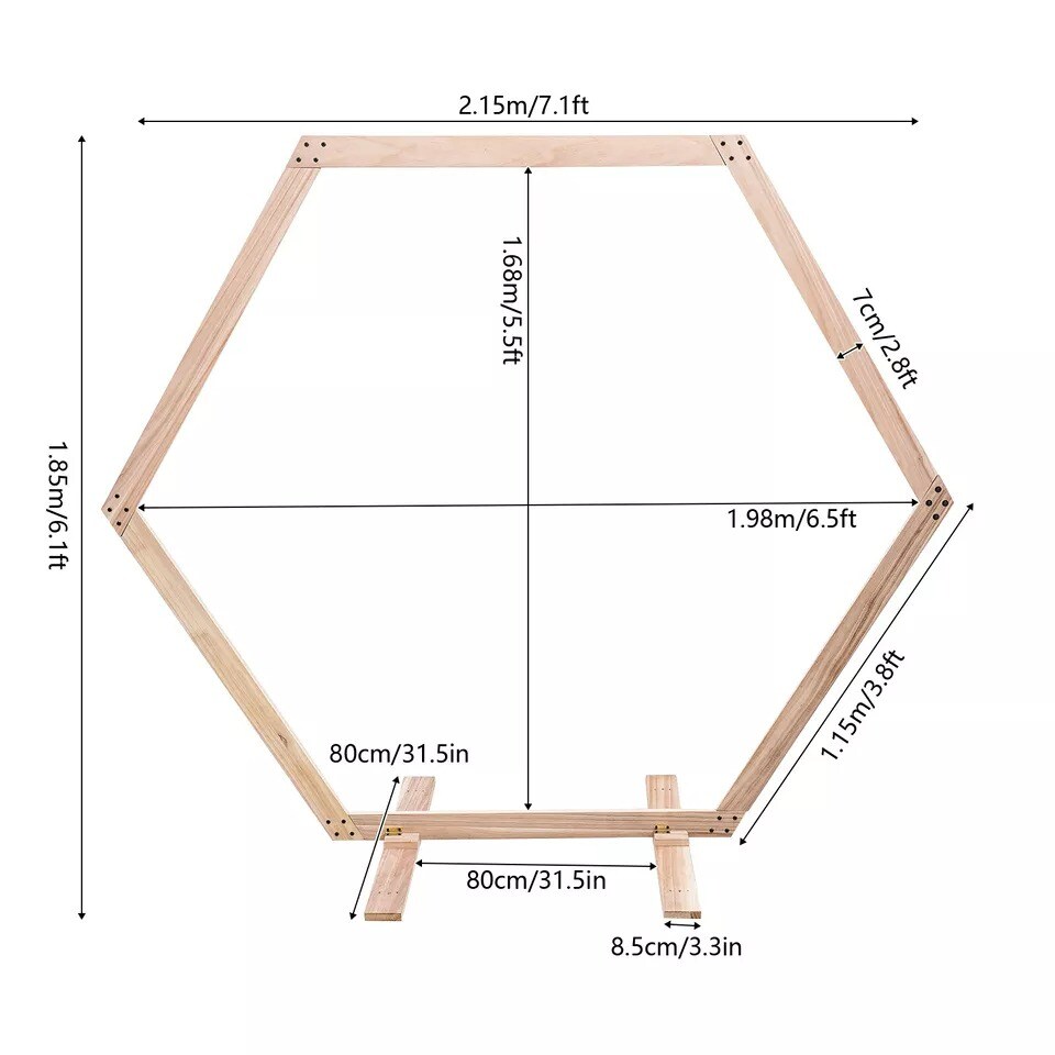 7.6 FT Hexagon Wood Wedding Arch Frame Decor Wood Hexagon Arch Backdrop Stand