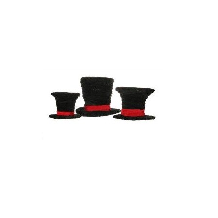 TJ&#x27;s Christmas Set of 3 Black Velveteen Wrapped Top Hat Christmas Table Decorations 7&#x22;