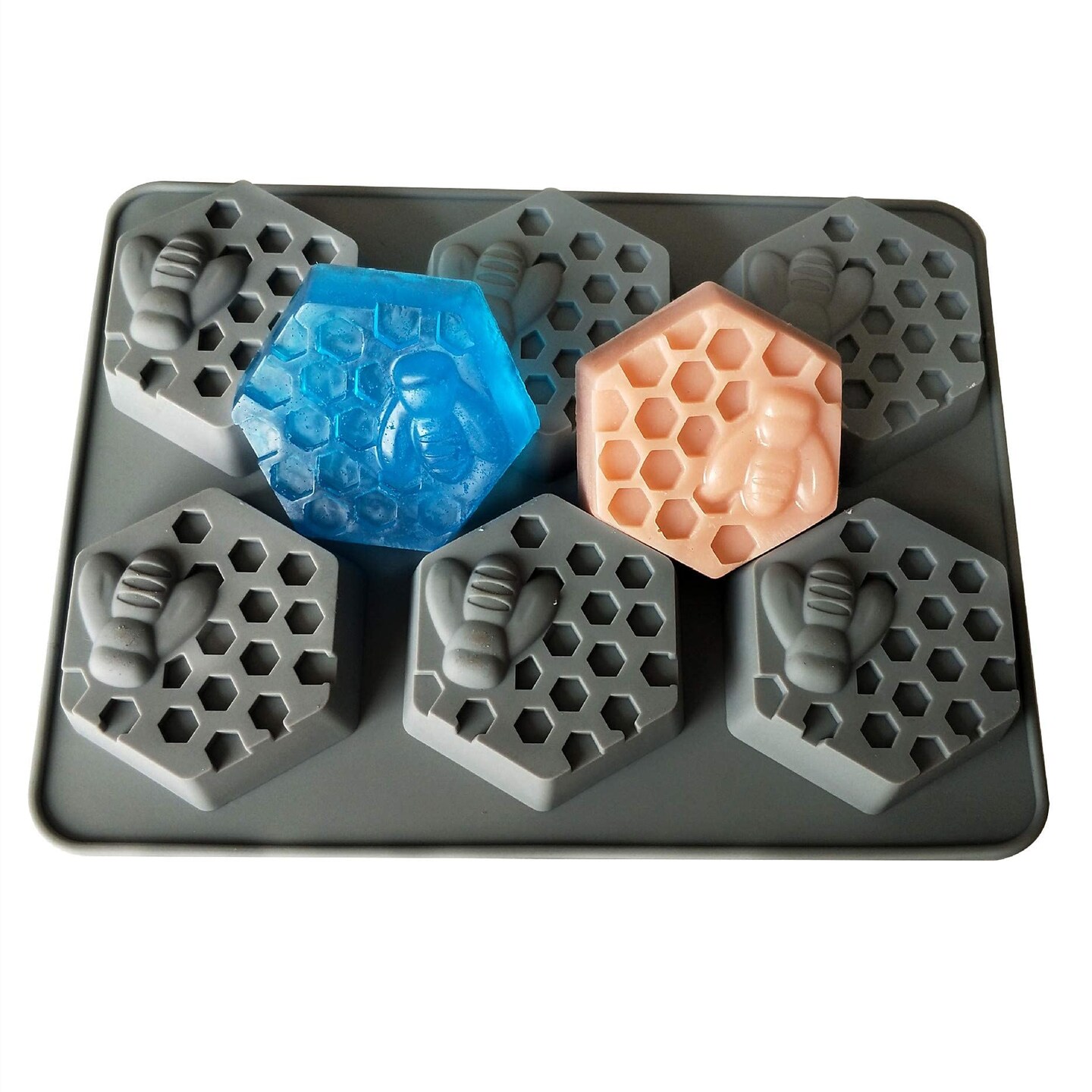 2 Pieces 3D Bee Silicone Soap Molds, Hexagonal Honeycomb Silicone Molds for Homemade Soaps Chocolate Jelly Cake Making