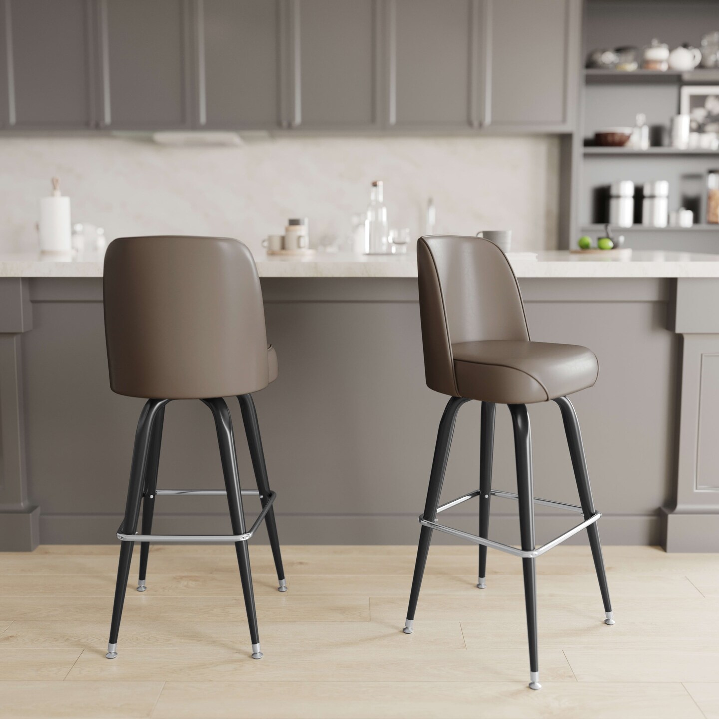 Emma and Oliver 2 Pack Metal Barstool with Swivel Bucket Seat